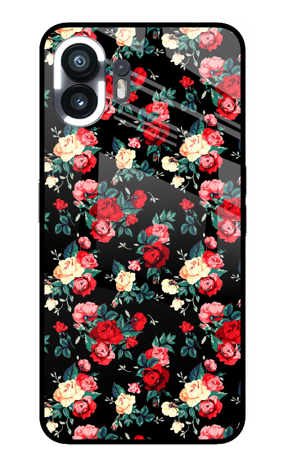 Rose Pattern Nothing Phone 2 Glass Case Back Cover by Casekaro