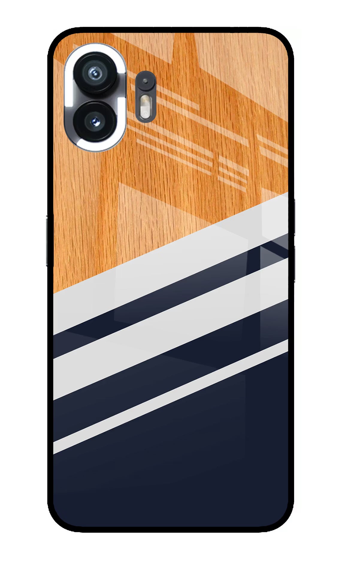 Blue and white wooden Nothing Phone 2 Glass Case Back Cover by Casekaro