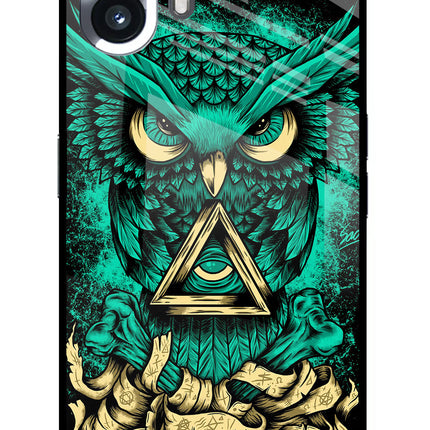 Green Owl Nothing Phone 2 Glass Case Back Cover by Casekaro