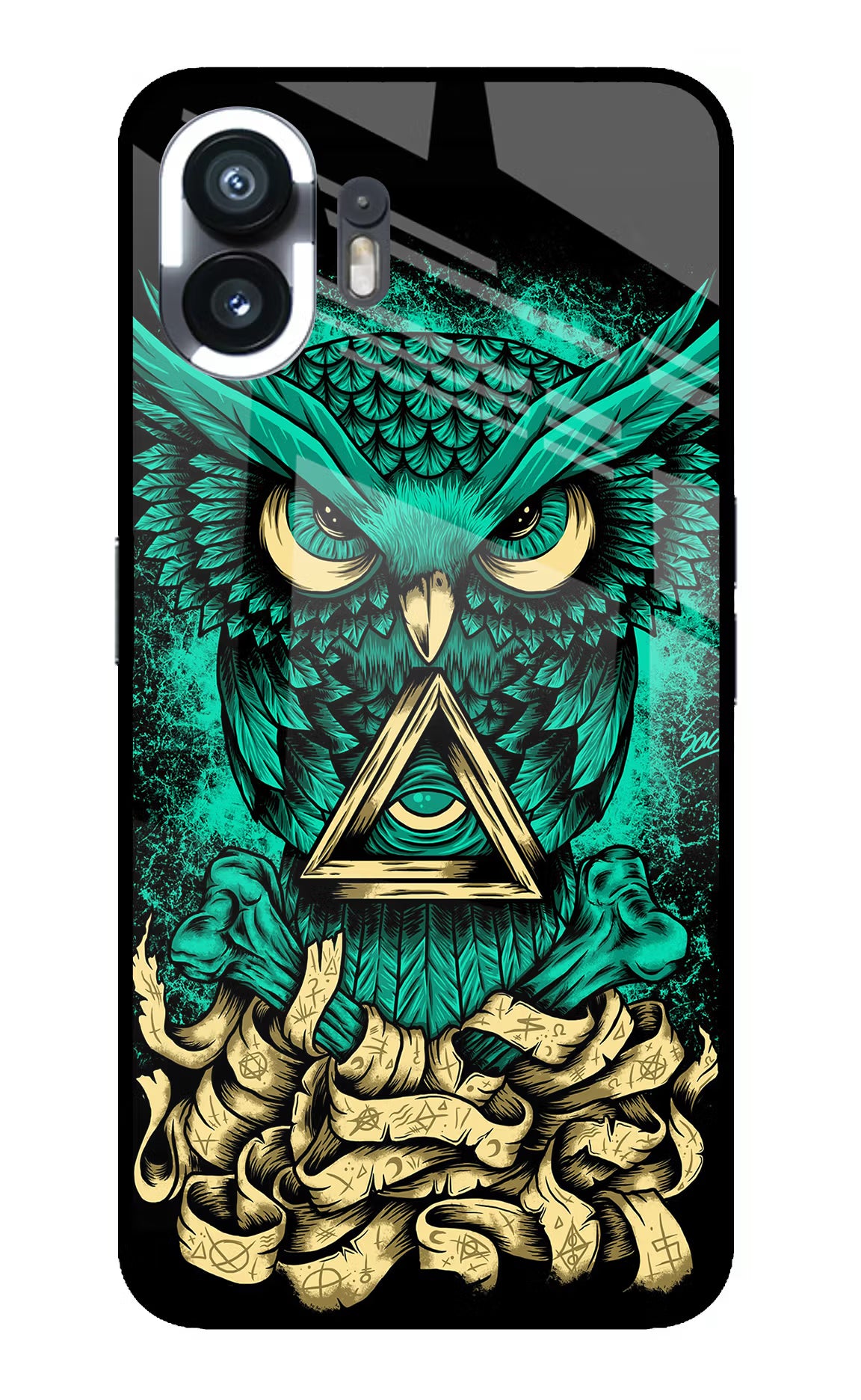 Green Owl Nothing Phone 2 Glass Case Back Cover by Casekaro