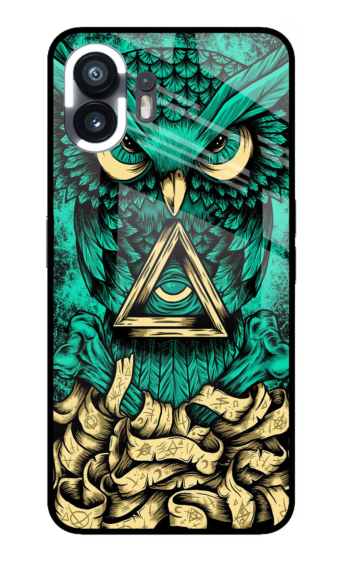 Green Owl Nothing Phone 2 Glass Case Back Cover by Casekaro