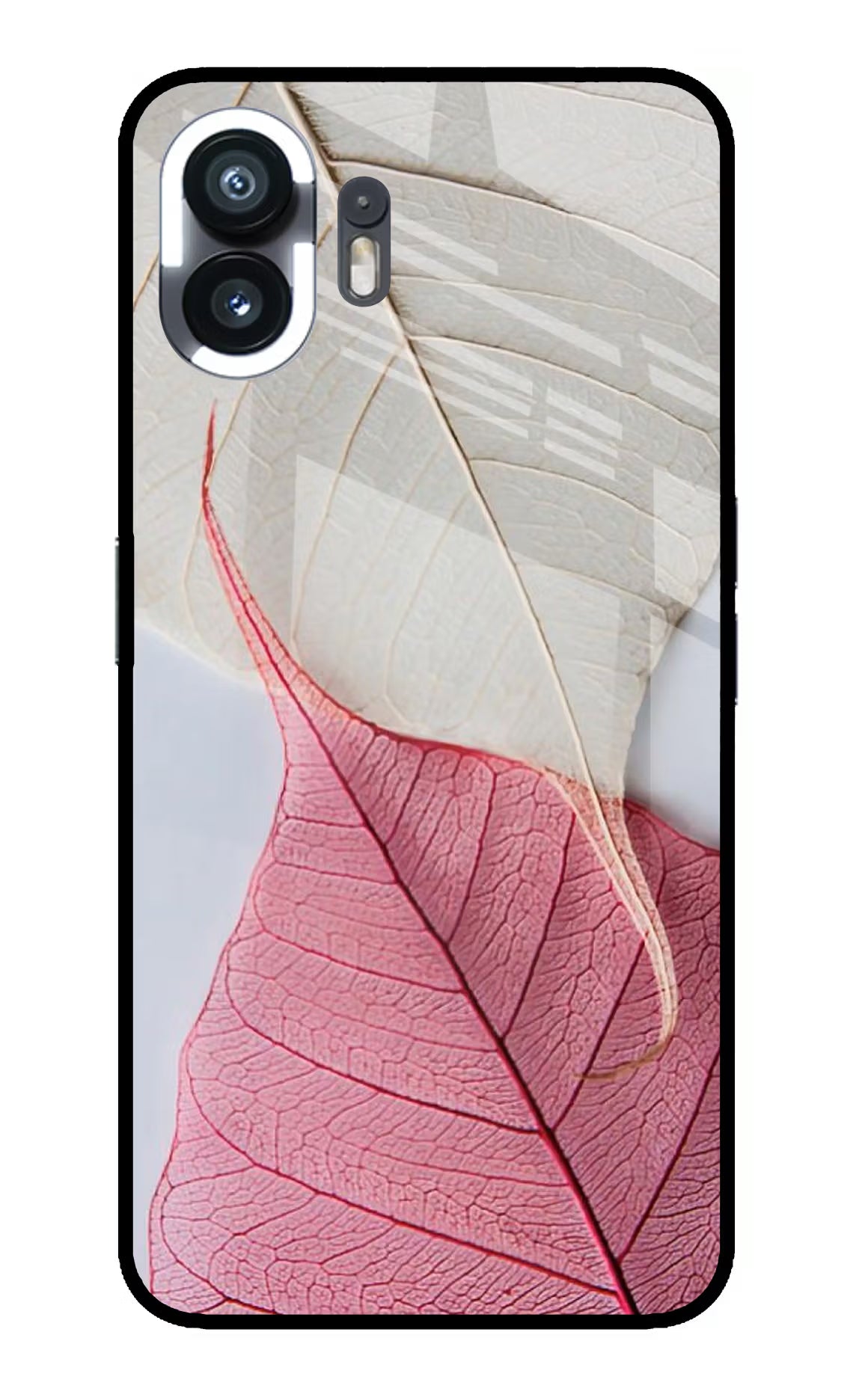 White Pink Leaf Nothing Phone 2 Glass Case Back Cover by Casekaro