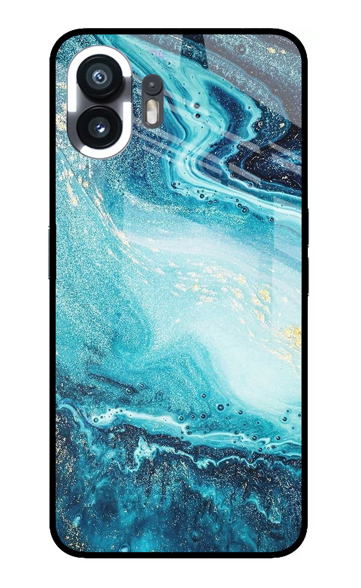 Blue Glitter Marble Nothing Phone 2 Glass Case Back Cover by Casekaro