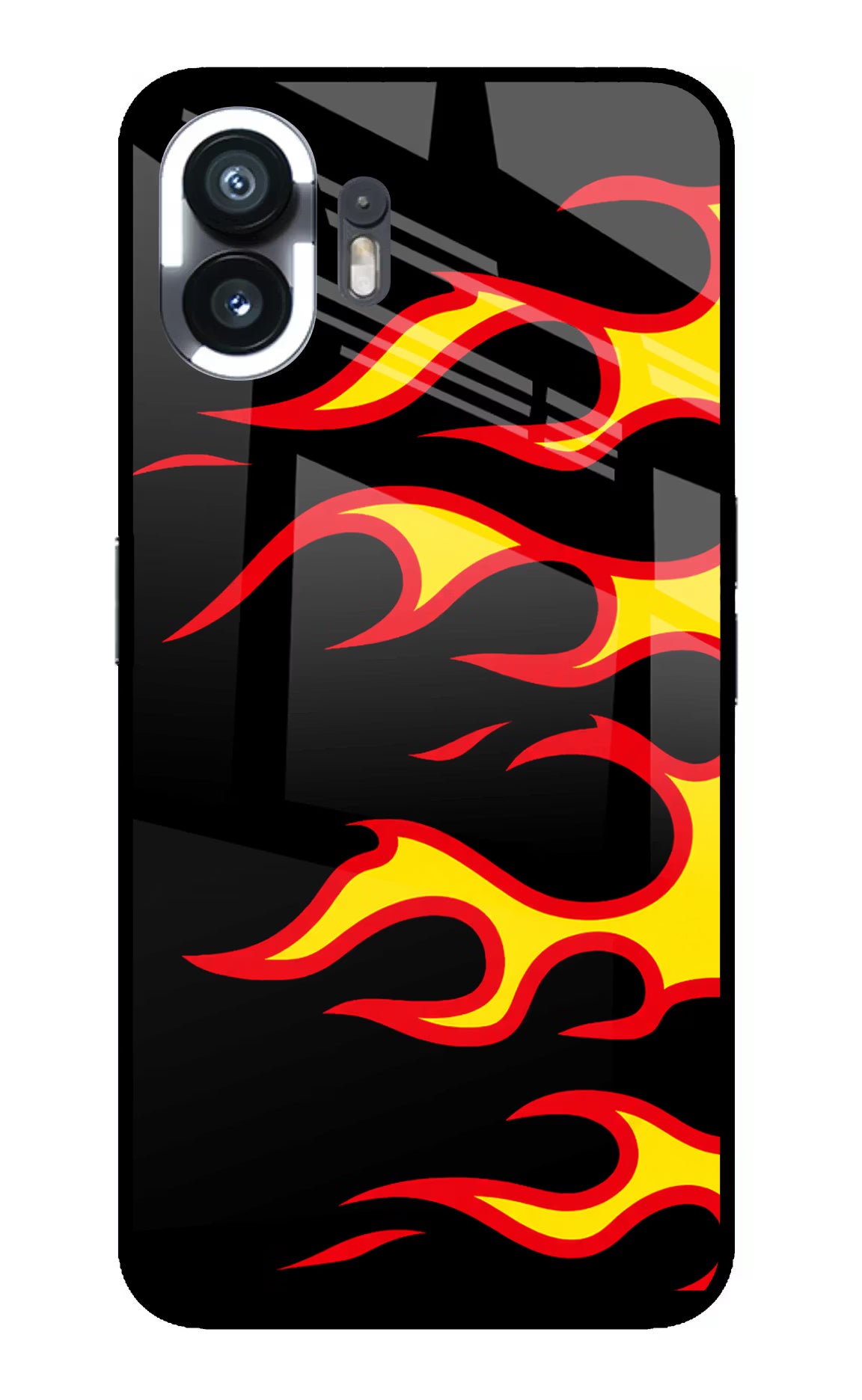 Side Sweep Flames Nothing Phone 2 Glass Case Back Cover by Casekaro