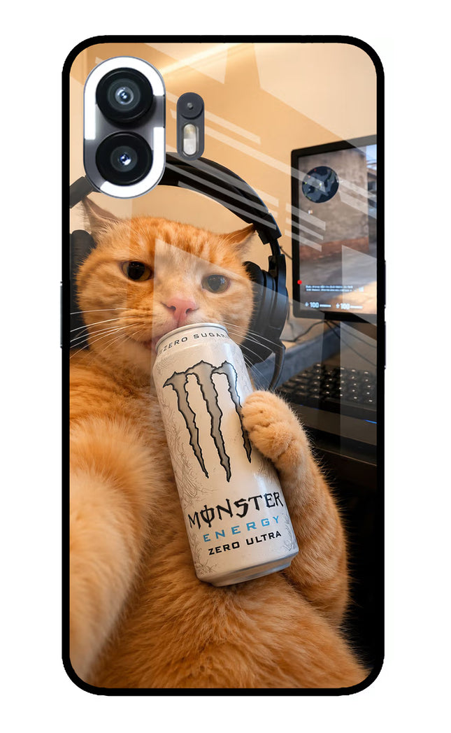 Gamer Cat Energy Nothing Phone 2 Glass Case