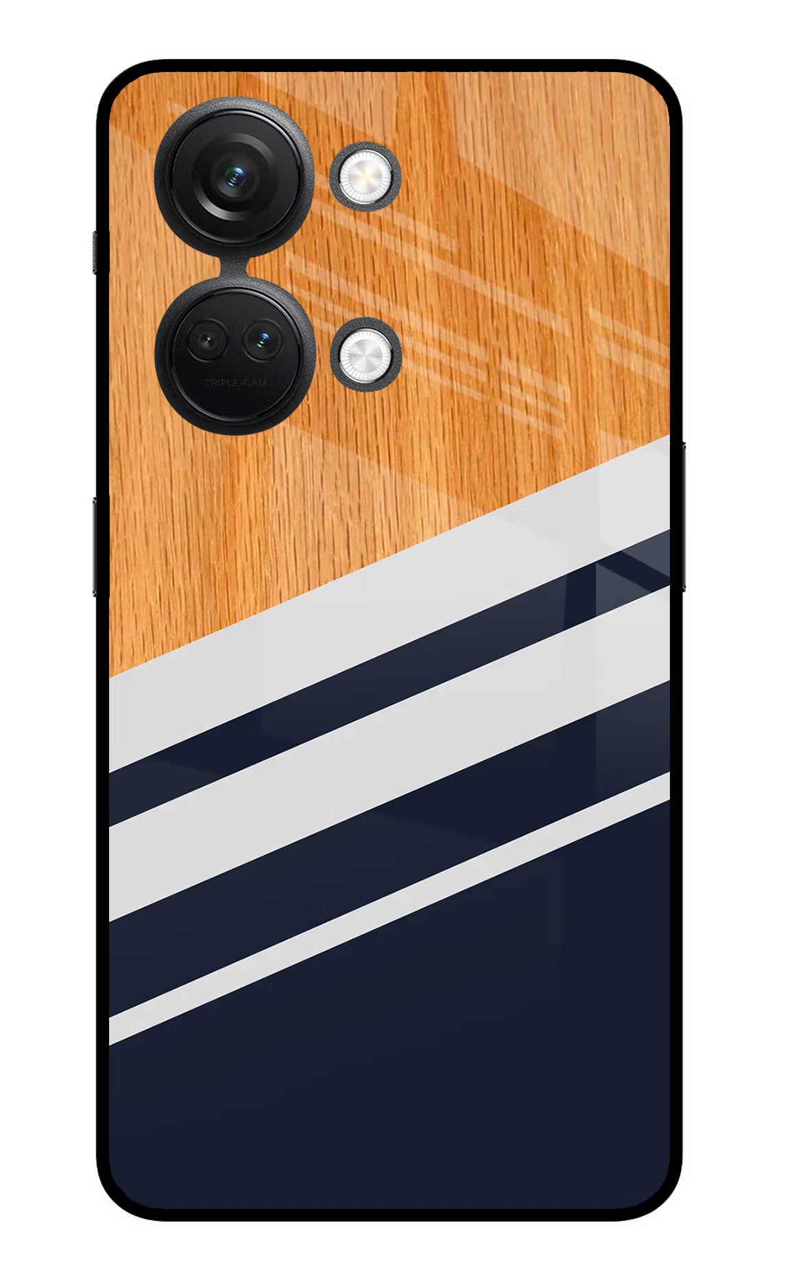 Blue and white wooden OnePlus Nord 3 5G Glass Case Back Cover by Casekaro