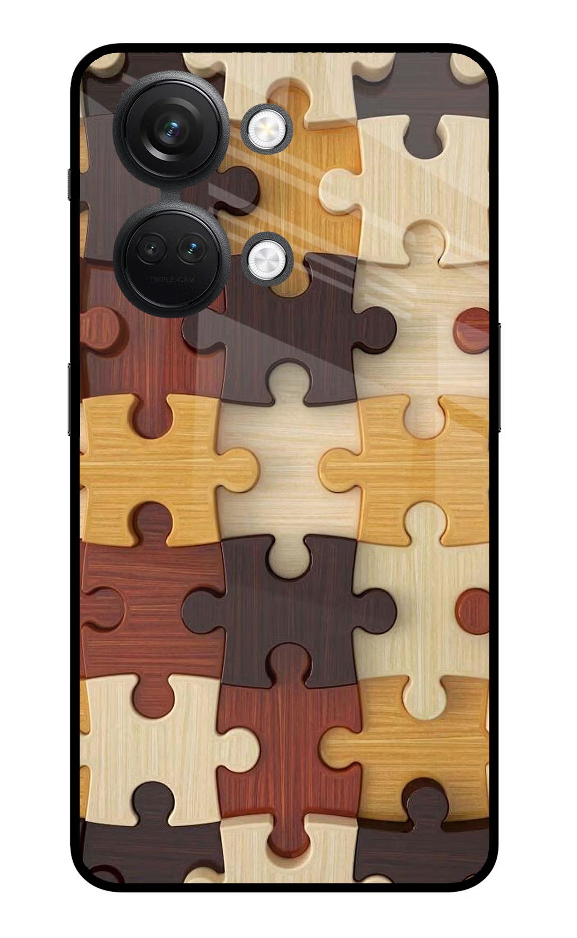 Wooden Puzzle OnePlus Nord 3 5G Glass Case Back Cover by Casekaro