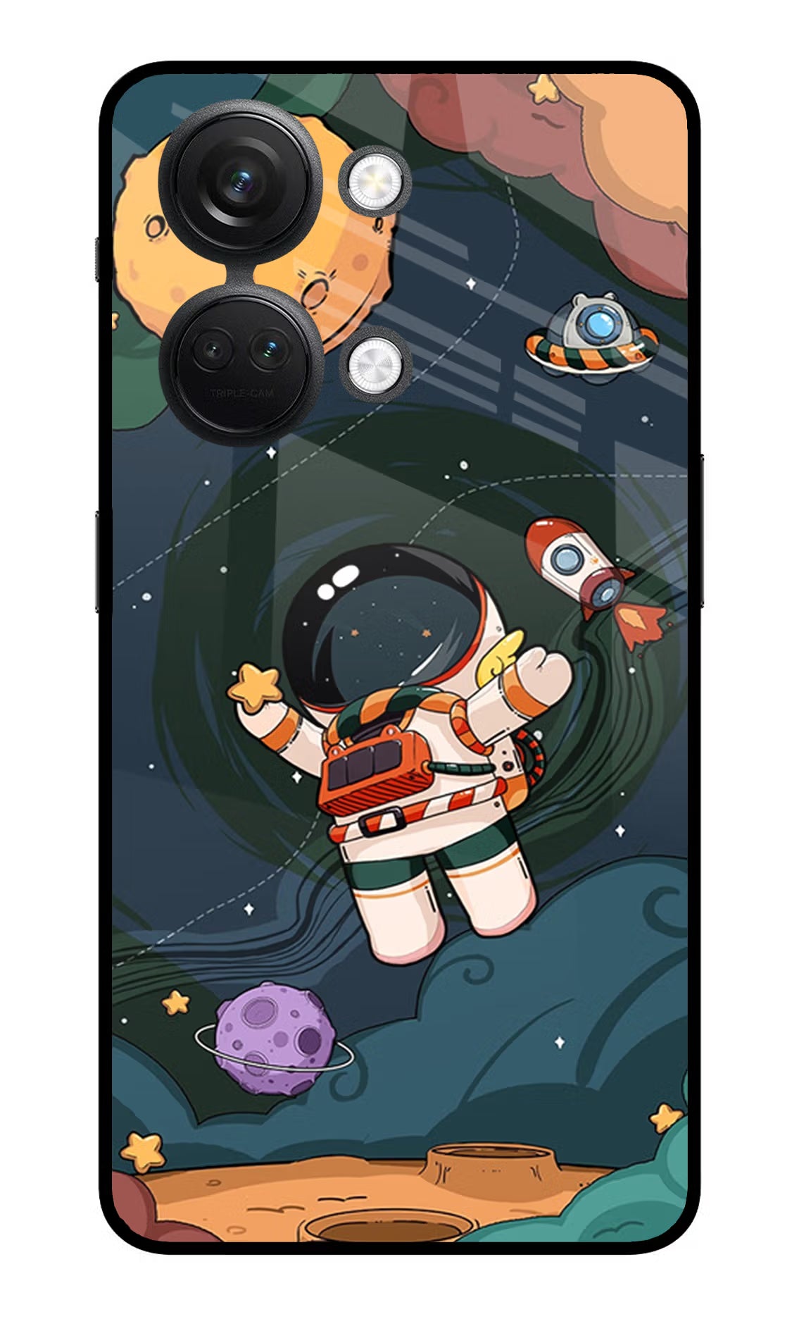 Cartoon Astronaut OnePlus Nord 3 5G Glass Case Back Cover by Casekaro