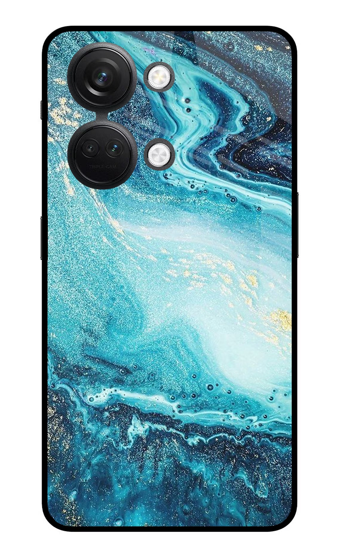 Blue Glitter Marble OnePlus Nord 3 5G Glass Case Back Cover by Casekaro
