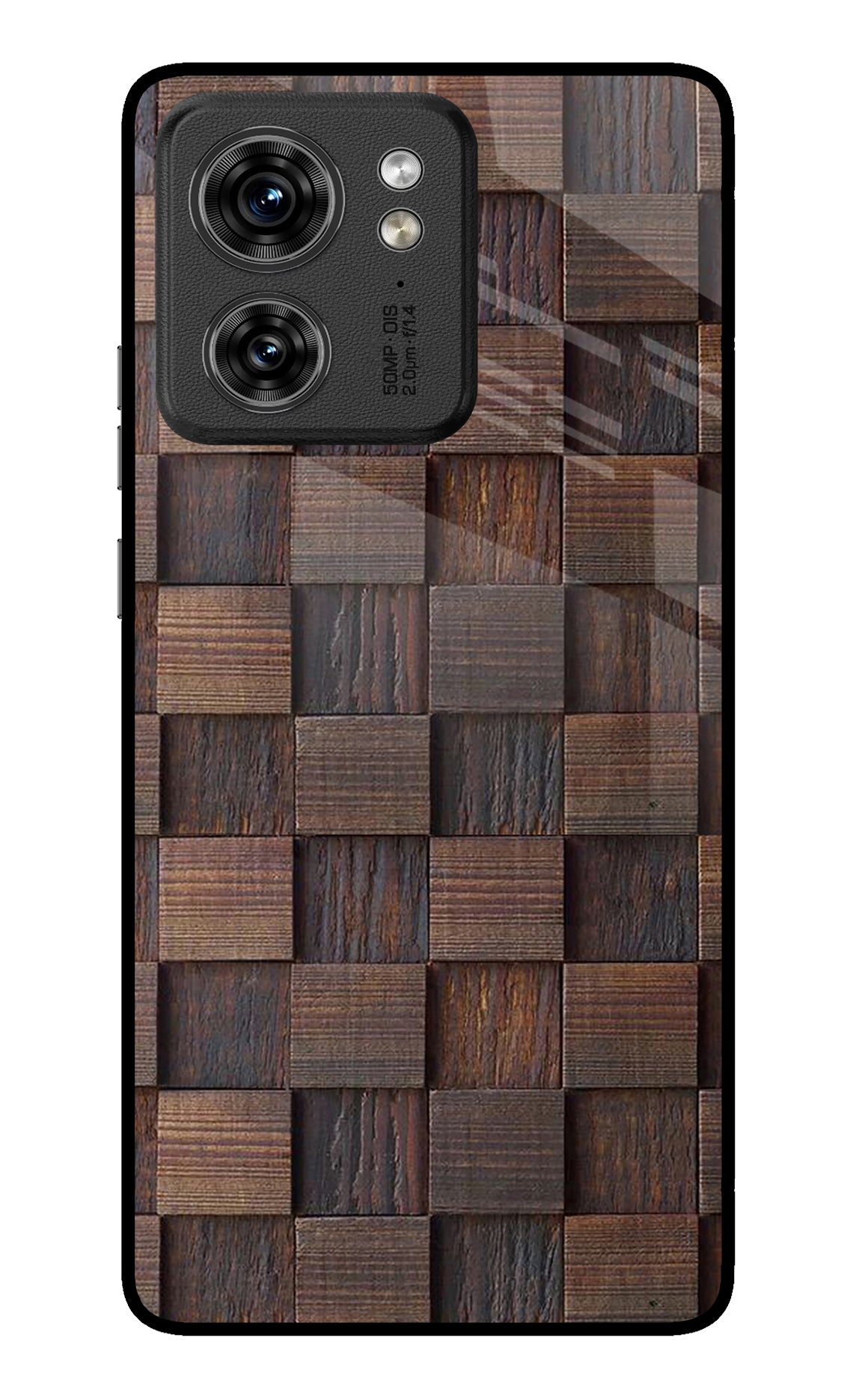 Wooden Cube Design Moto Edge 40 Glass Case