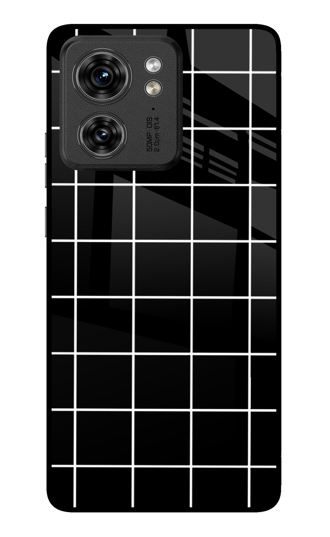 White Grid Moto Edge 40 Glass Case