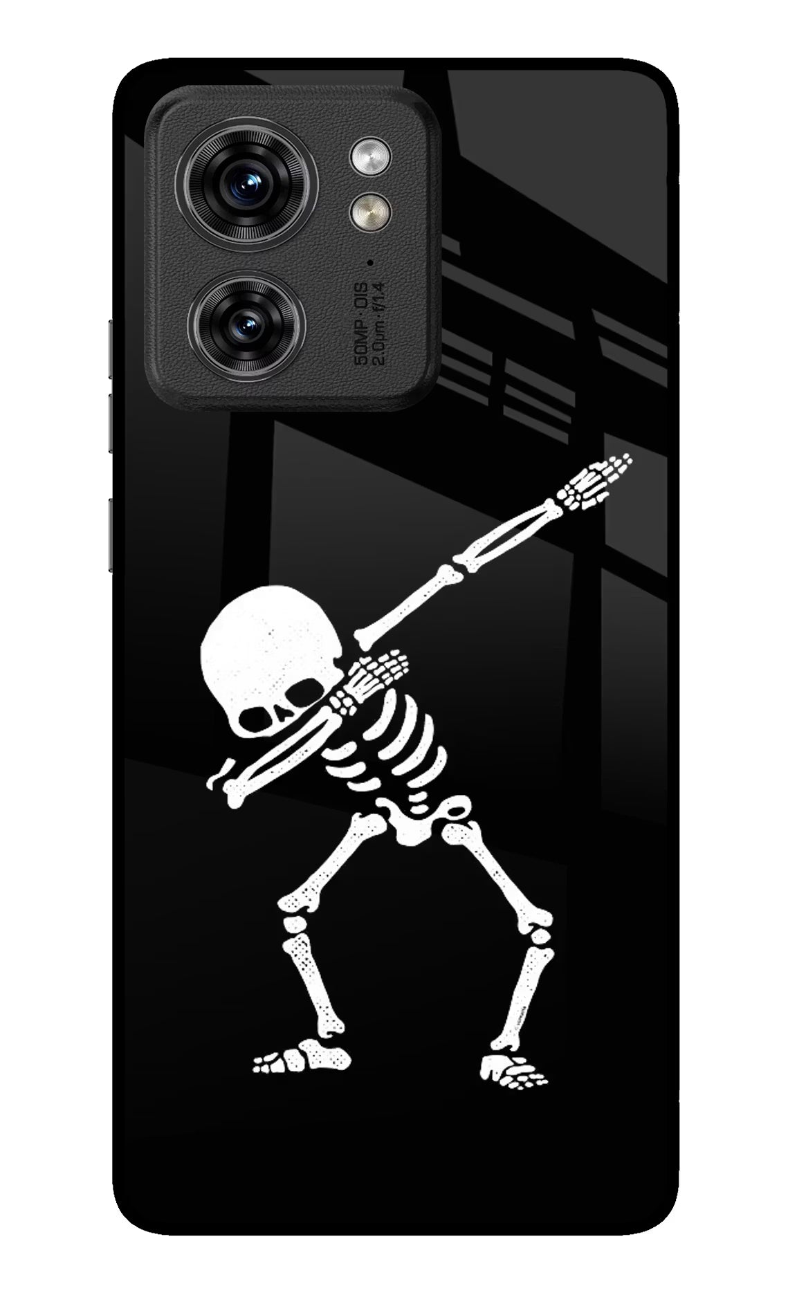 Dabbing Skeleton Art Moto Edge 40 Glass Case Back Cover by Casekaro