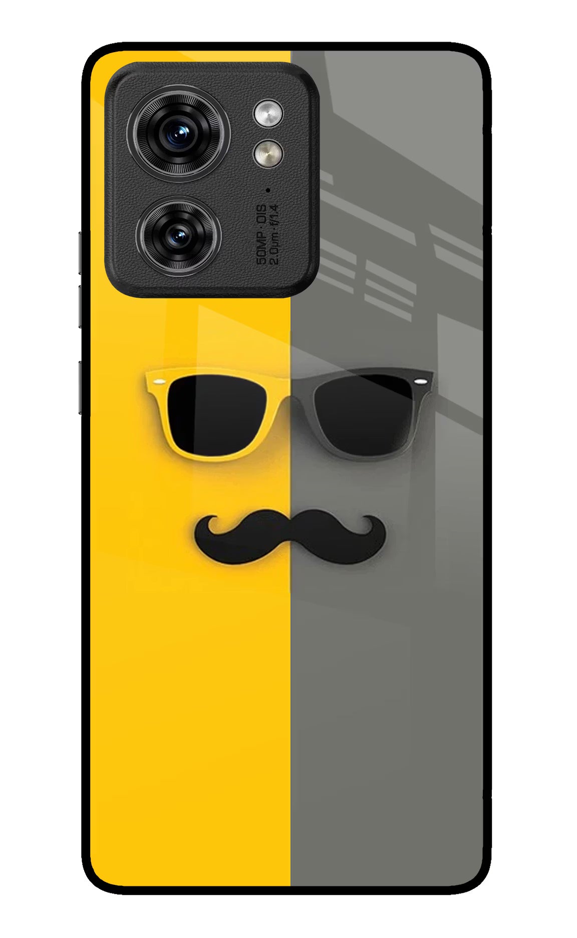 Sunglasses with Mustache Moto Edge 40 Glass Case Back Cover by Casekaro