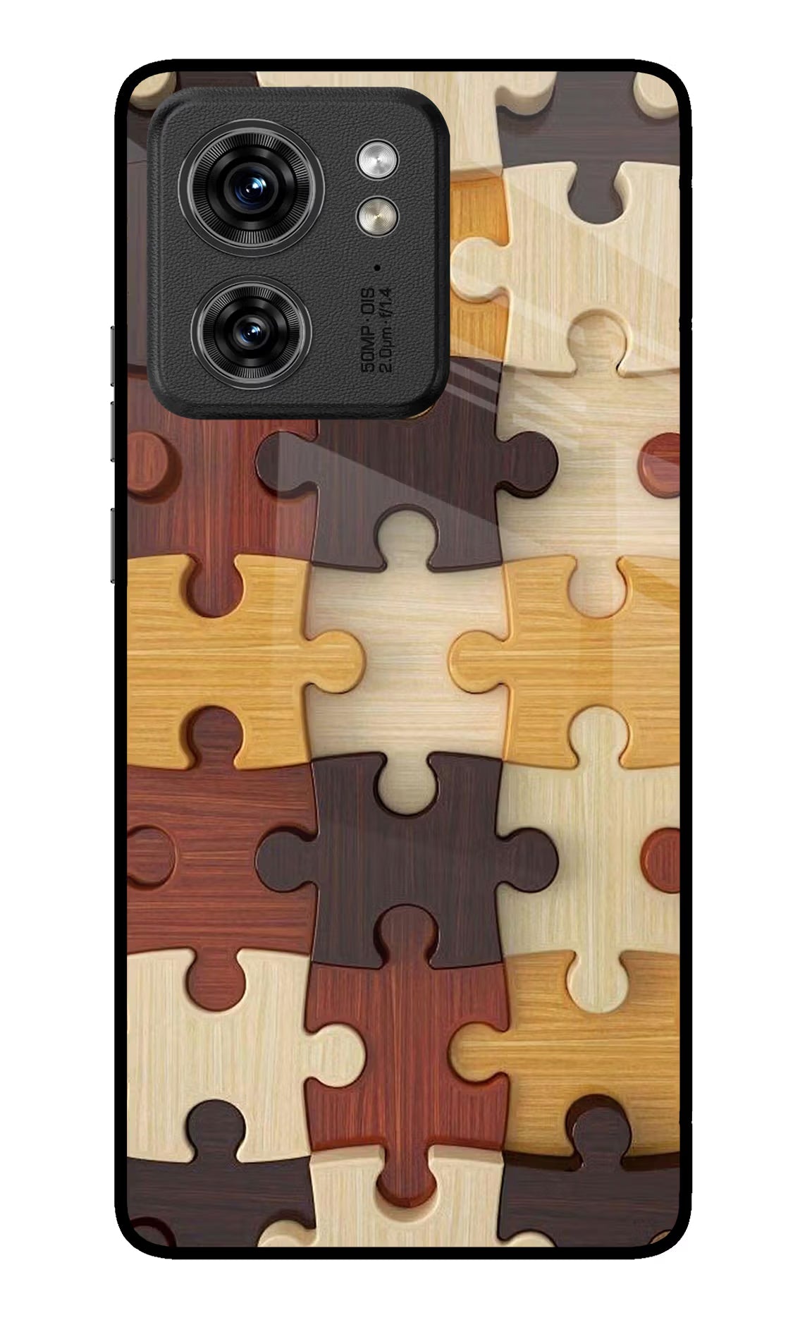 Wooden Puzzle Moto Edge 40 Glass Case Back Cover by Casekaro