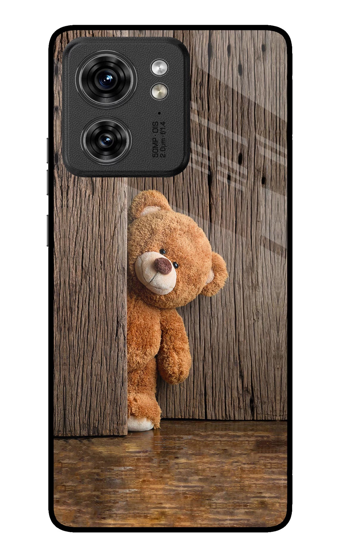 Teddy Wooden Moto Edge 40 Glass Case Back Cover by Casekaro
