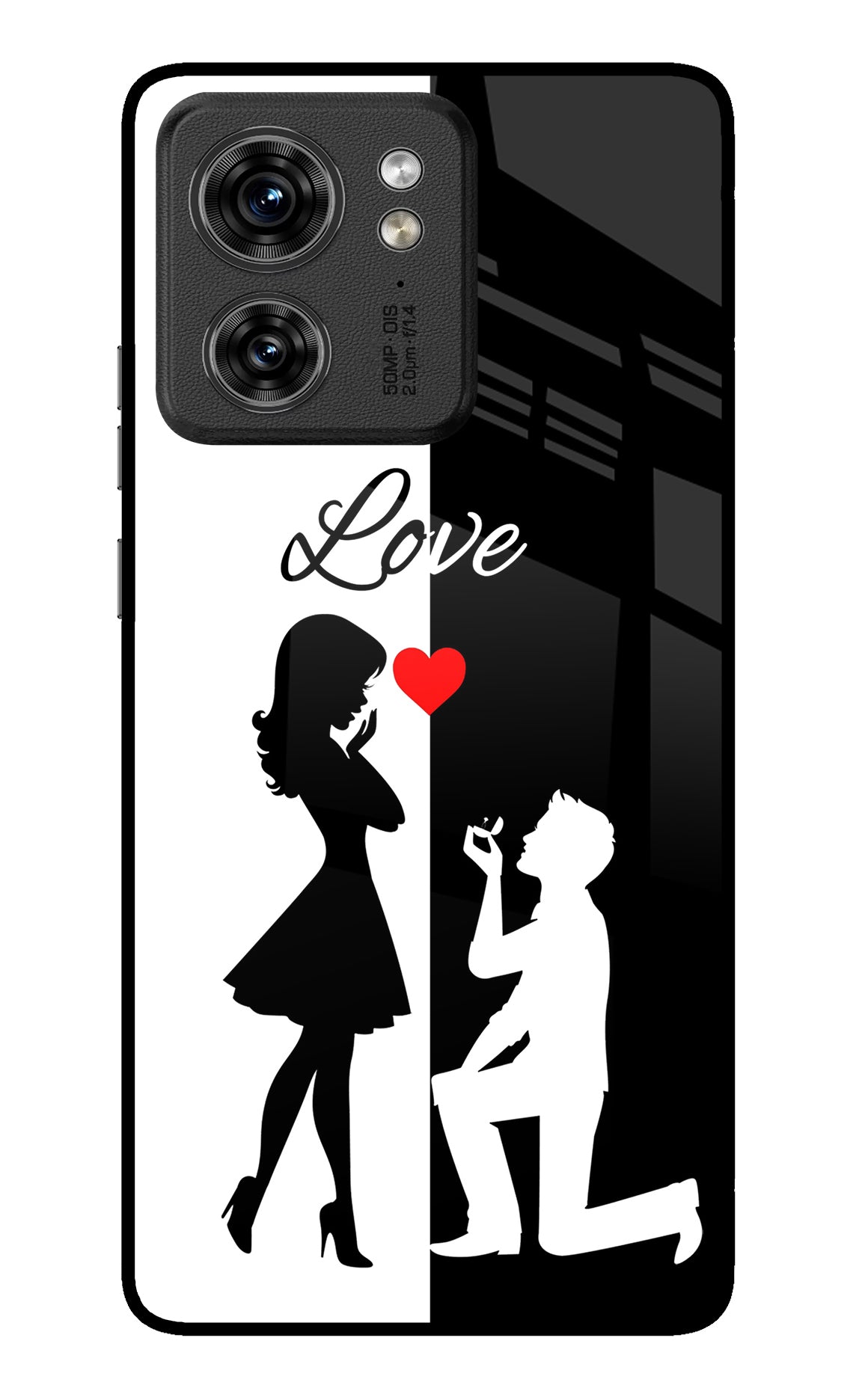 Love Propose Black And White Moto Edge 40 Glass Case