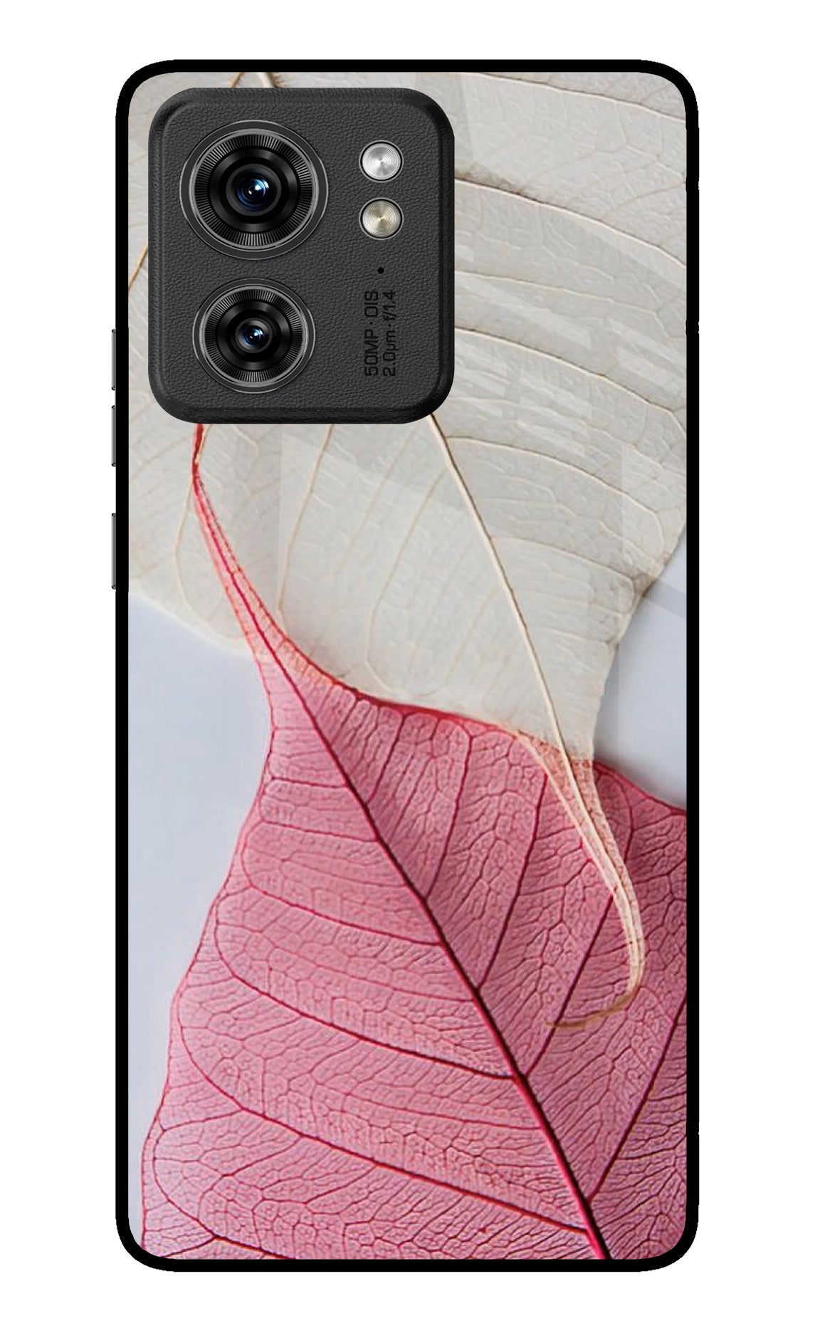 White Pink Leaf Moto Edge 40 Glass Case