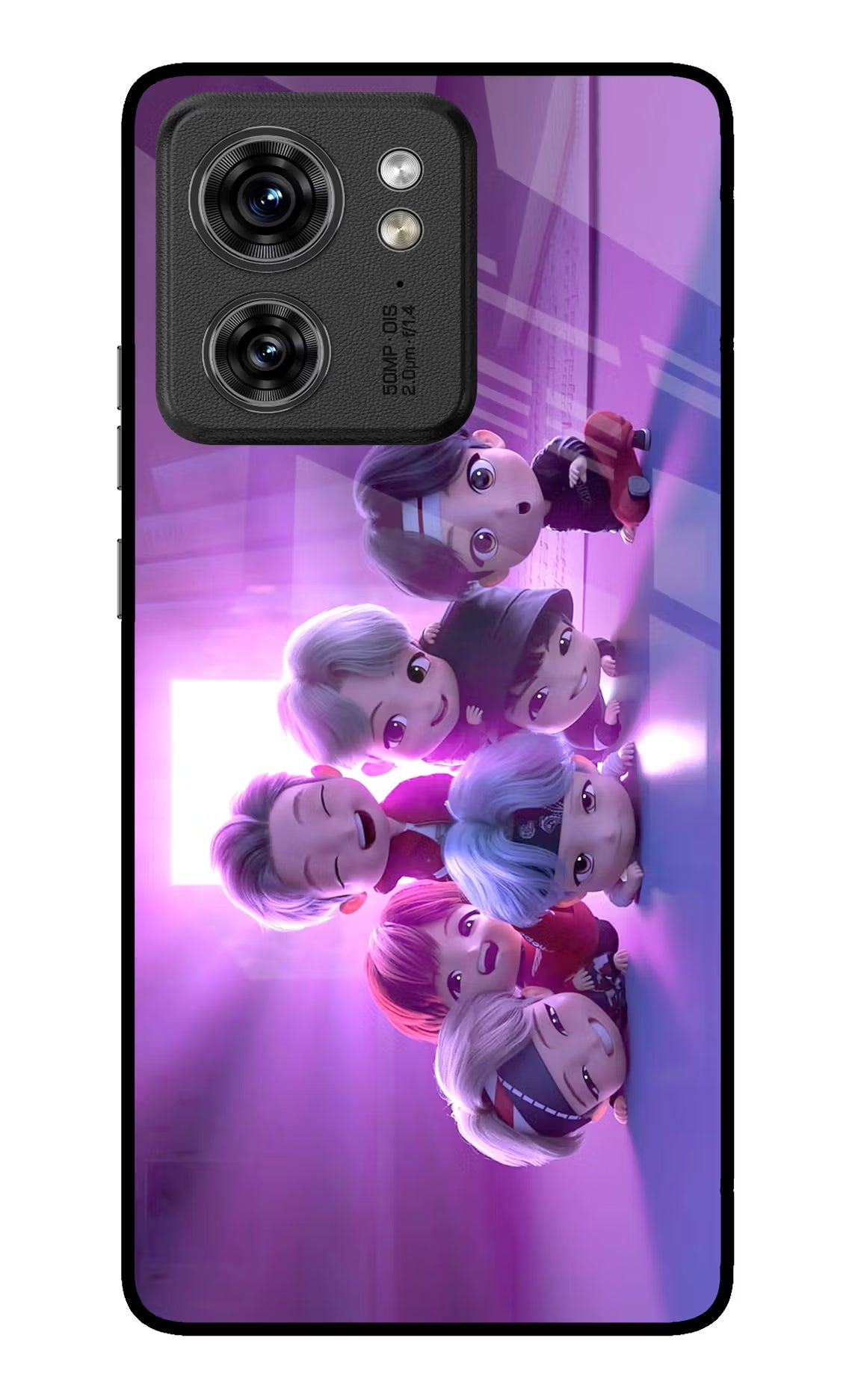 BTS Chibi Moto Edge 40 Glass Case Back Cover by Casekaro