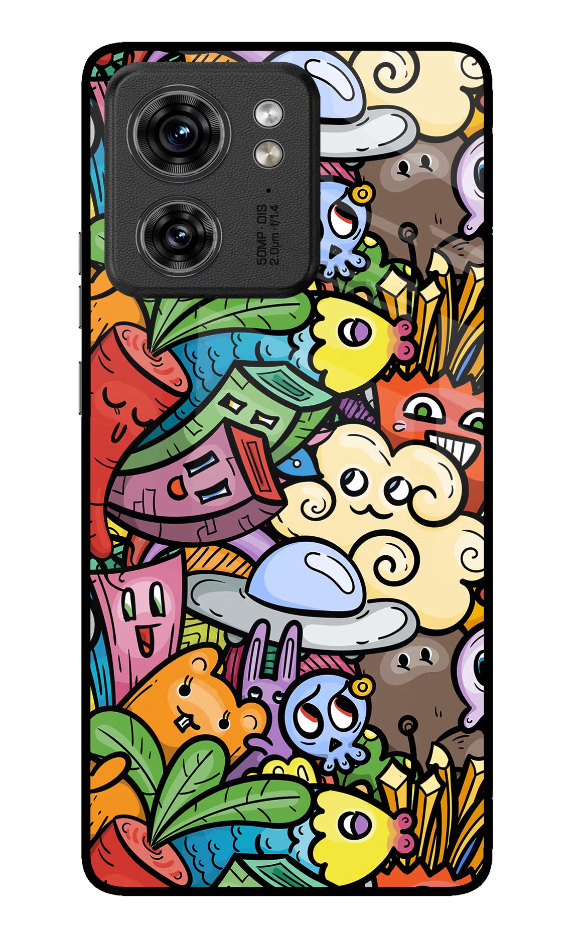 Veggie Doodle Moto Edge 40 Glass Case Back Cover by Casekaro