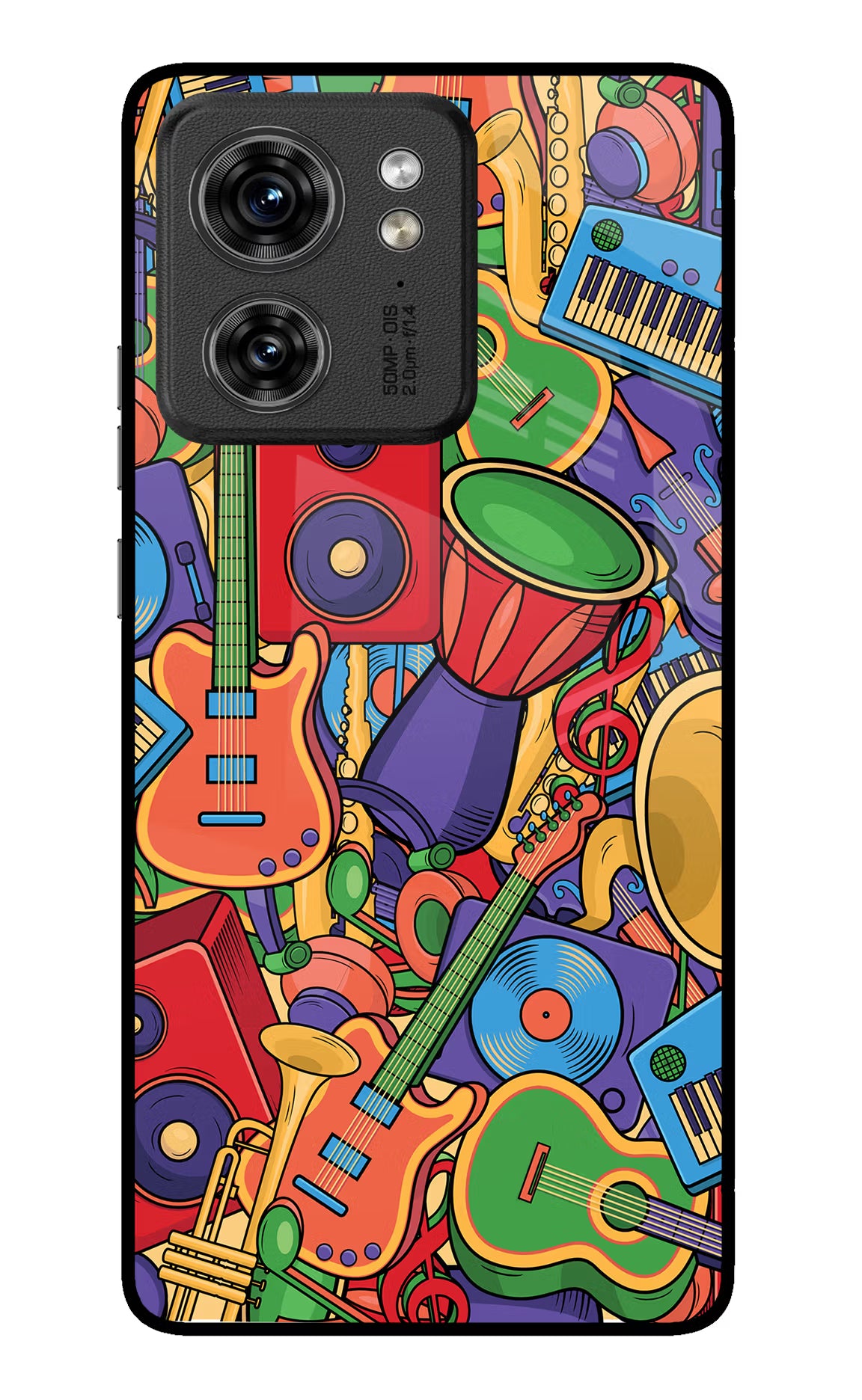 Music Instrument Doodle Moto Edge 40 Glass Case Back Cover by Casekaro