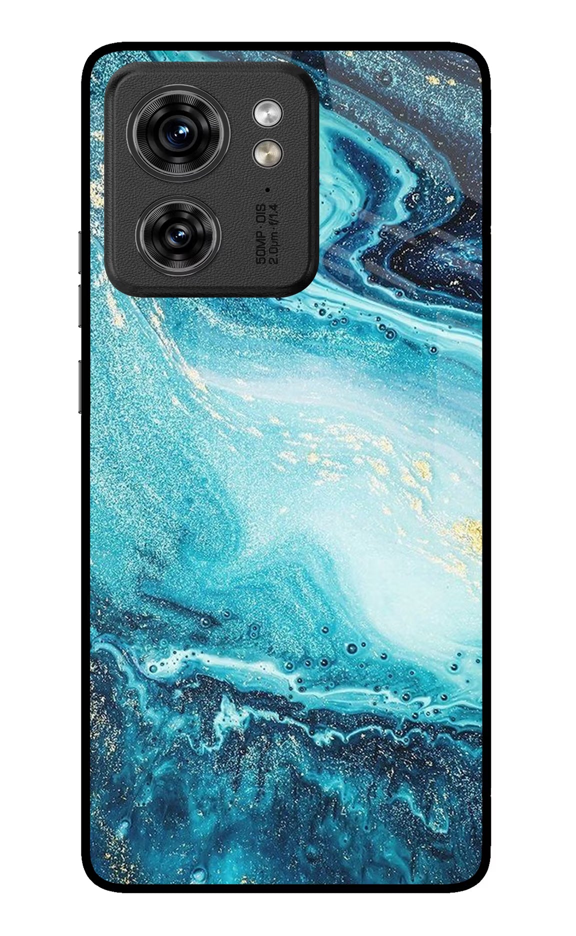 Blue Glitter Marble Moto Edge 40 Glass Case Back Cover by Casekaro