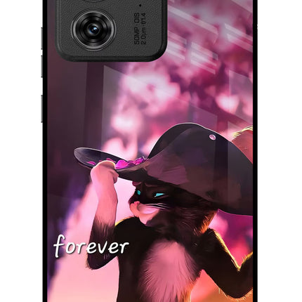 Forever Cat Moto Edge 40 Glass Case Back Cover by Casekaro