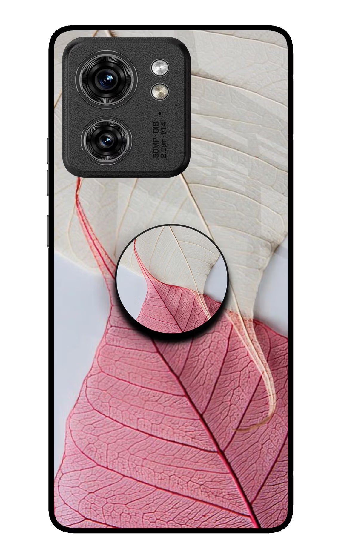 White Pink Leaf Moto Edge 40 Pop Case by Casekaro
