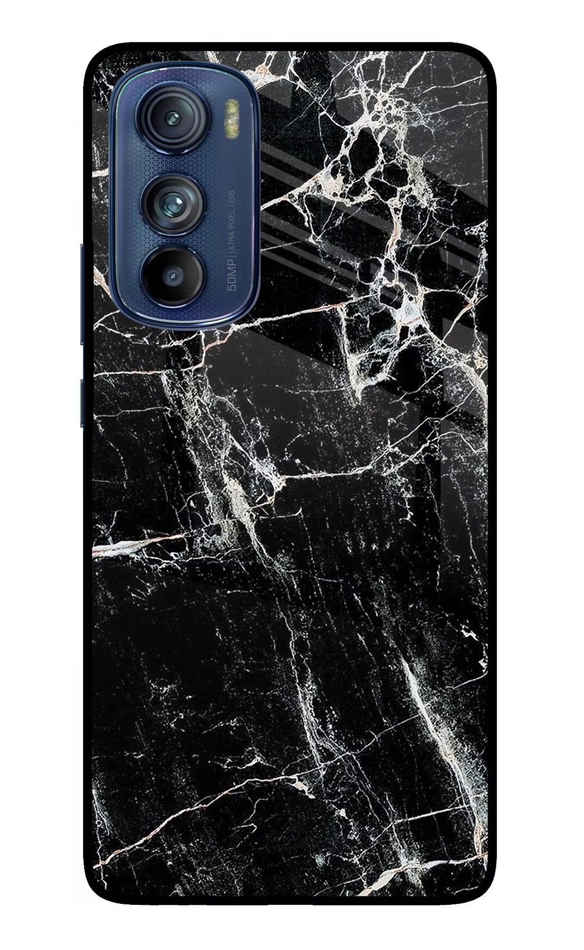 Black Marble Texture Moto Edge 30 Glass Case Back Cover by Casekaro