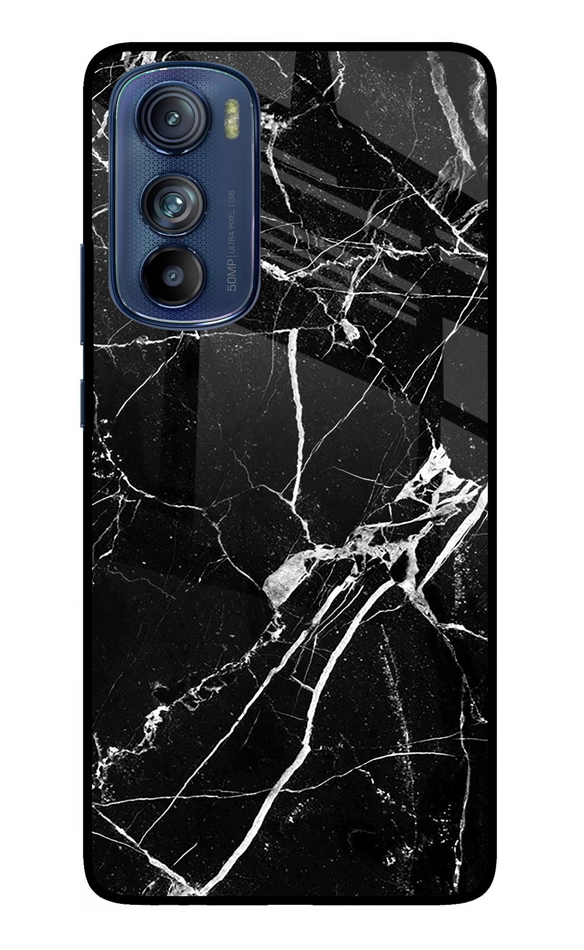 Black Marble Pattern Moto Edge 30 Glass Case