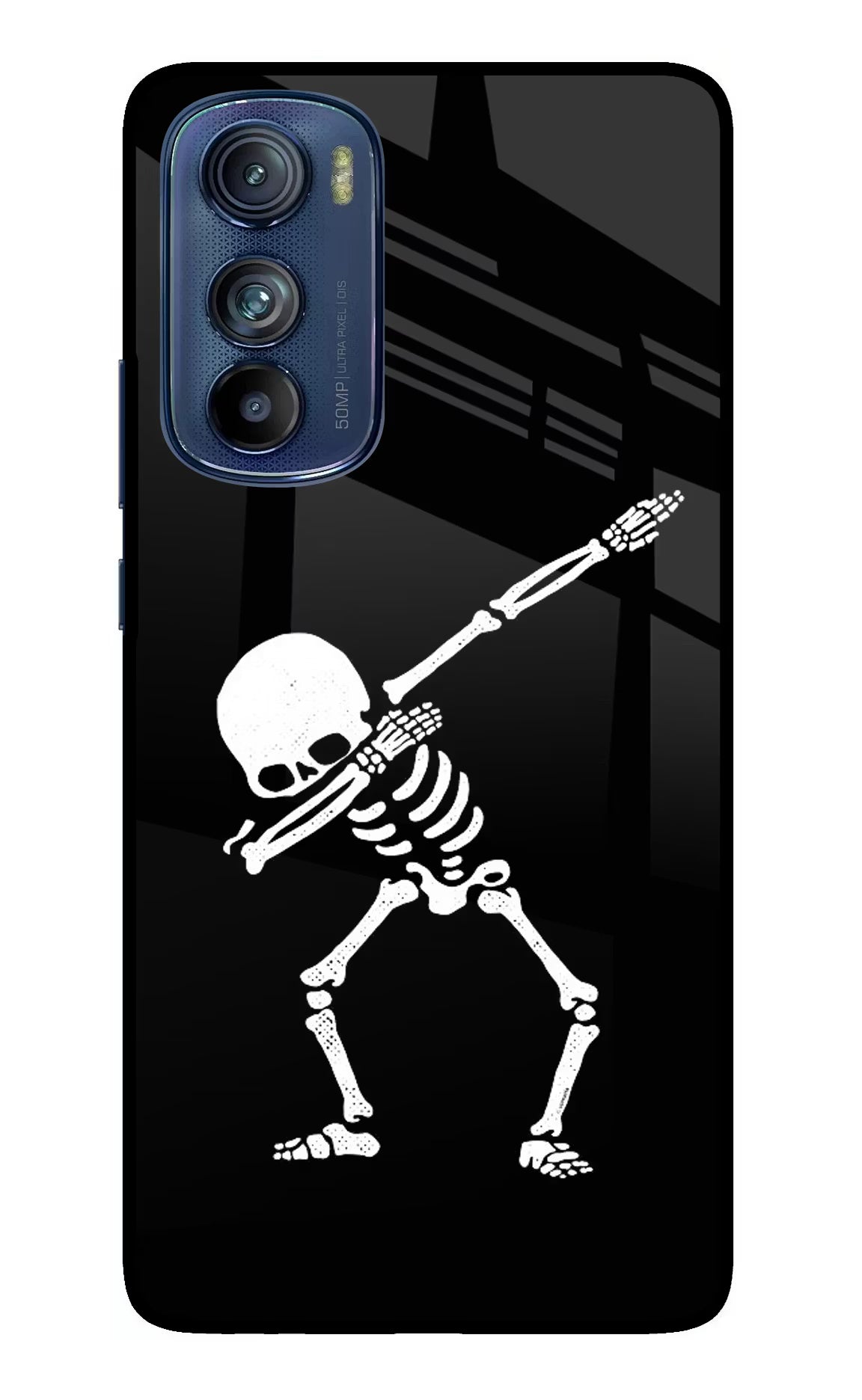 Dabbing Skeleton Art Moto Edge 30 Glass Case Back Cover by Casekaro