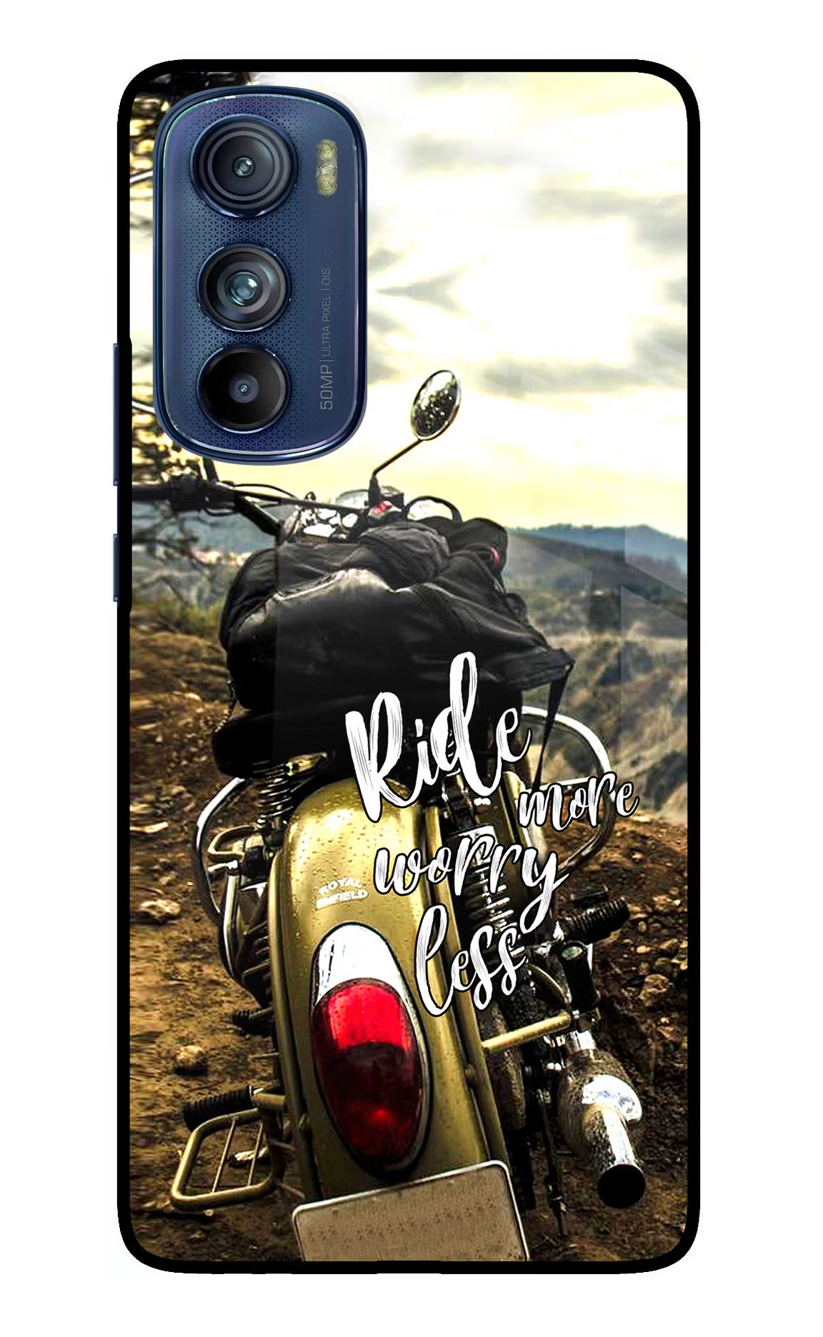 Ride More Worry Less Moto Edge 30 Glass Case Back Cover by Casekaro