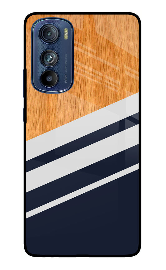 Blue and white wooden Moto Edge 30 Glass Case