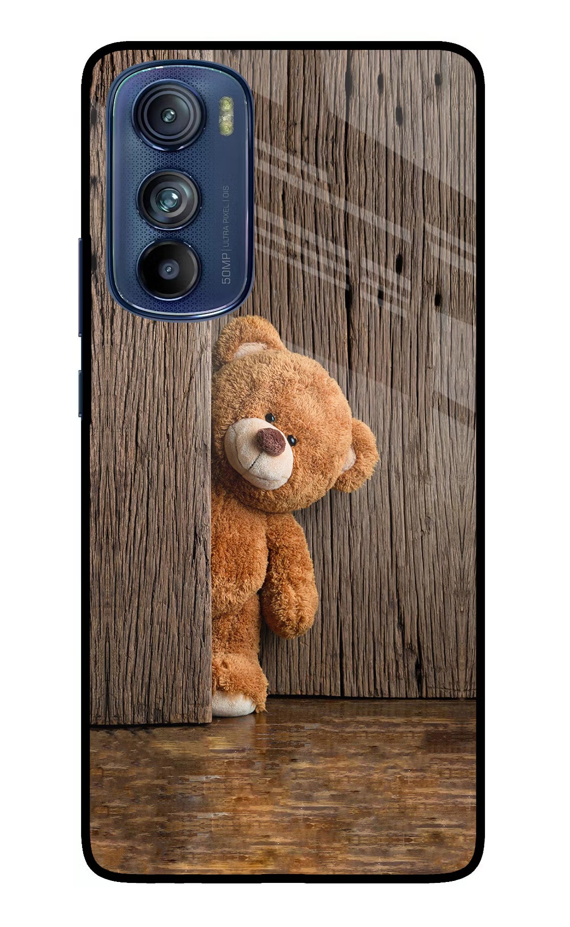 Teddy Wooden Moto Edge 30 Glass Case Back Cover by Casekaro