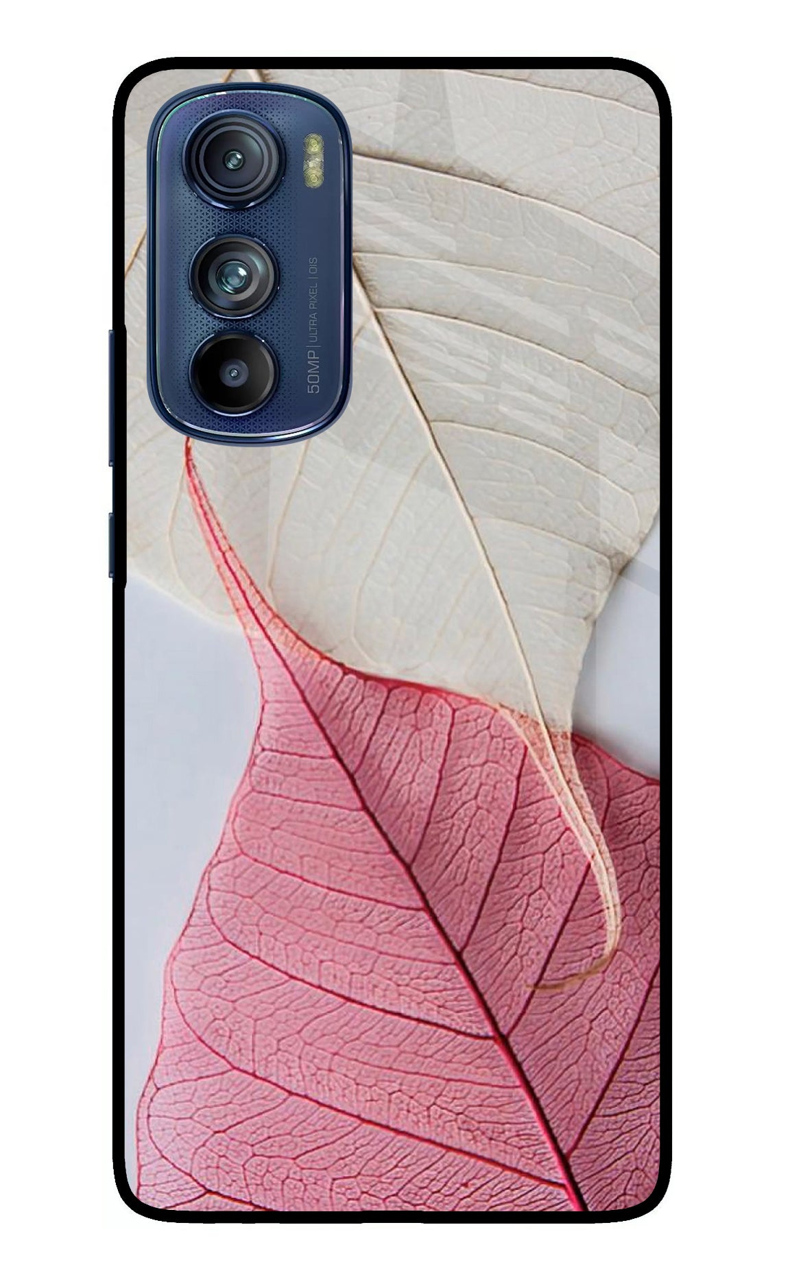 White Pink Leaf Moto Edge 30 Glass Case