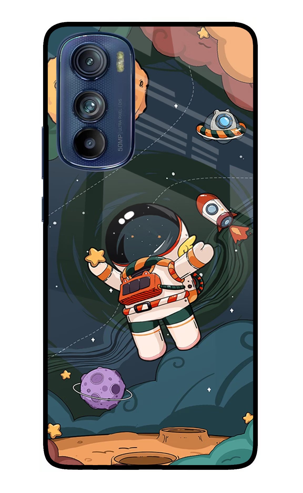 Cartoon Astronaut Moto Edge 30 Glass Case Back Cover by Casekaro