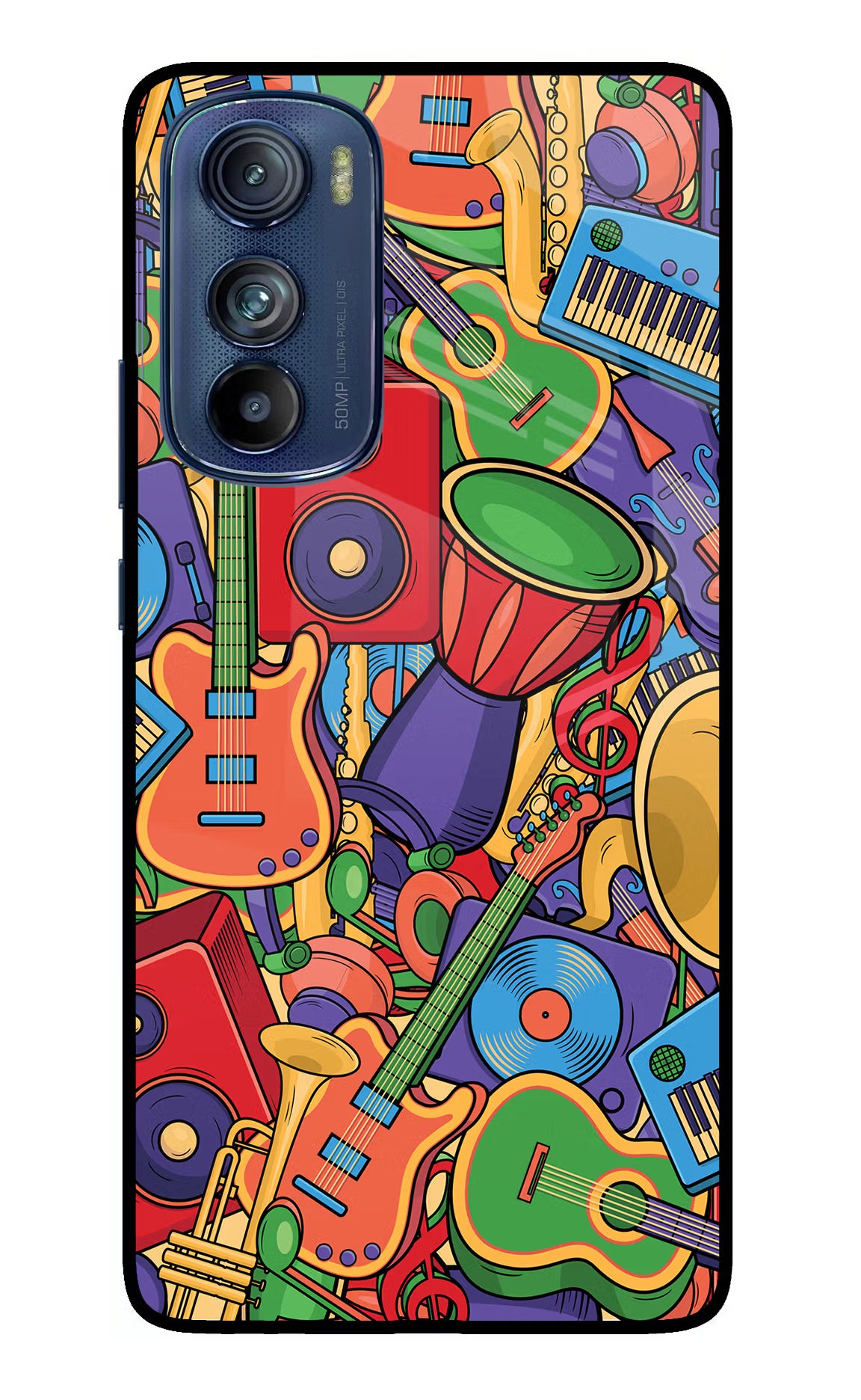Music Instrument Doodle Moto Edge 30 Glass Case Back Cover by Casekaro