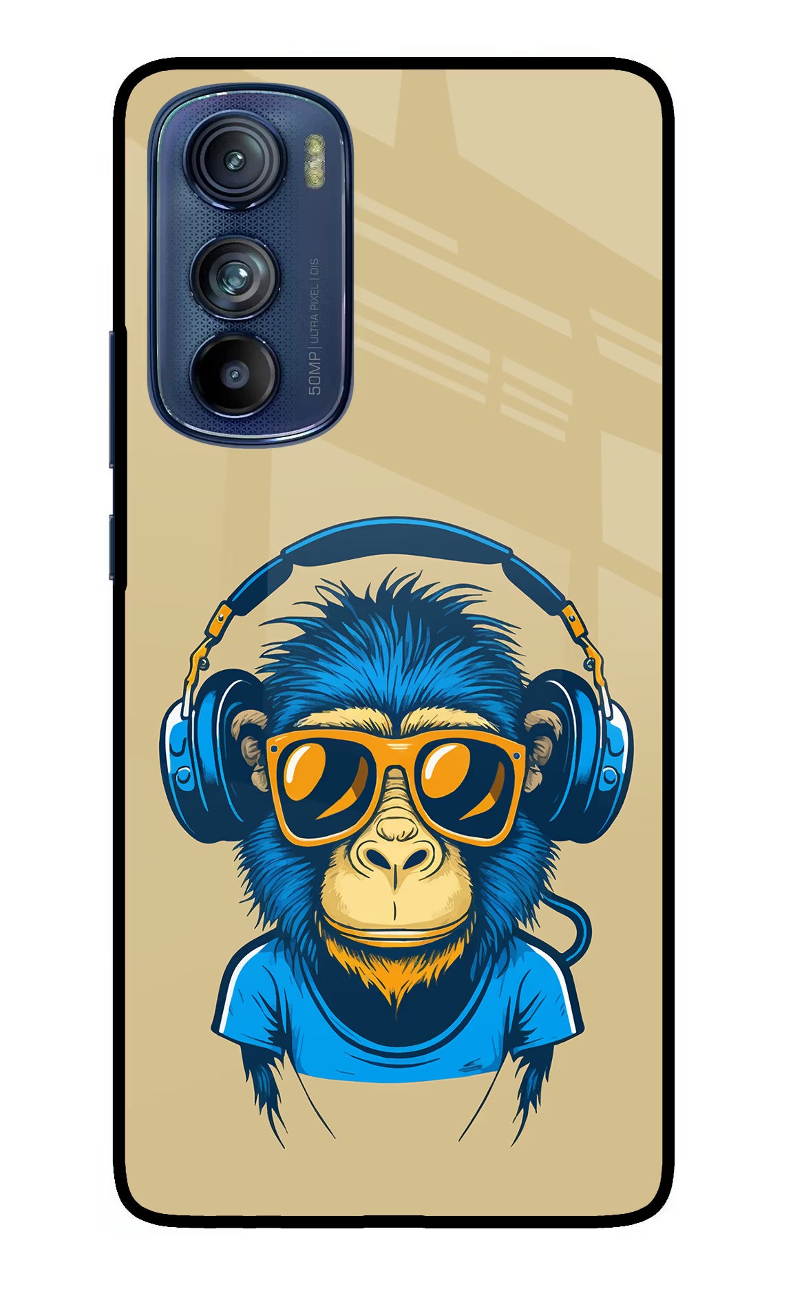 Monkey Headphone Moto Edge 30 Glass Case Back Cover by Casekaro