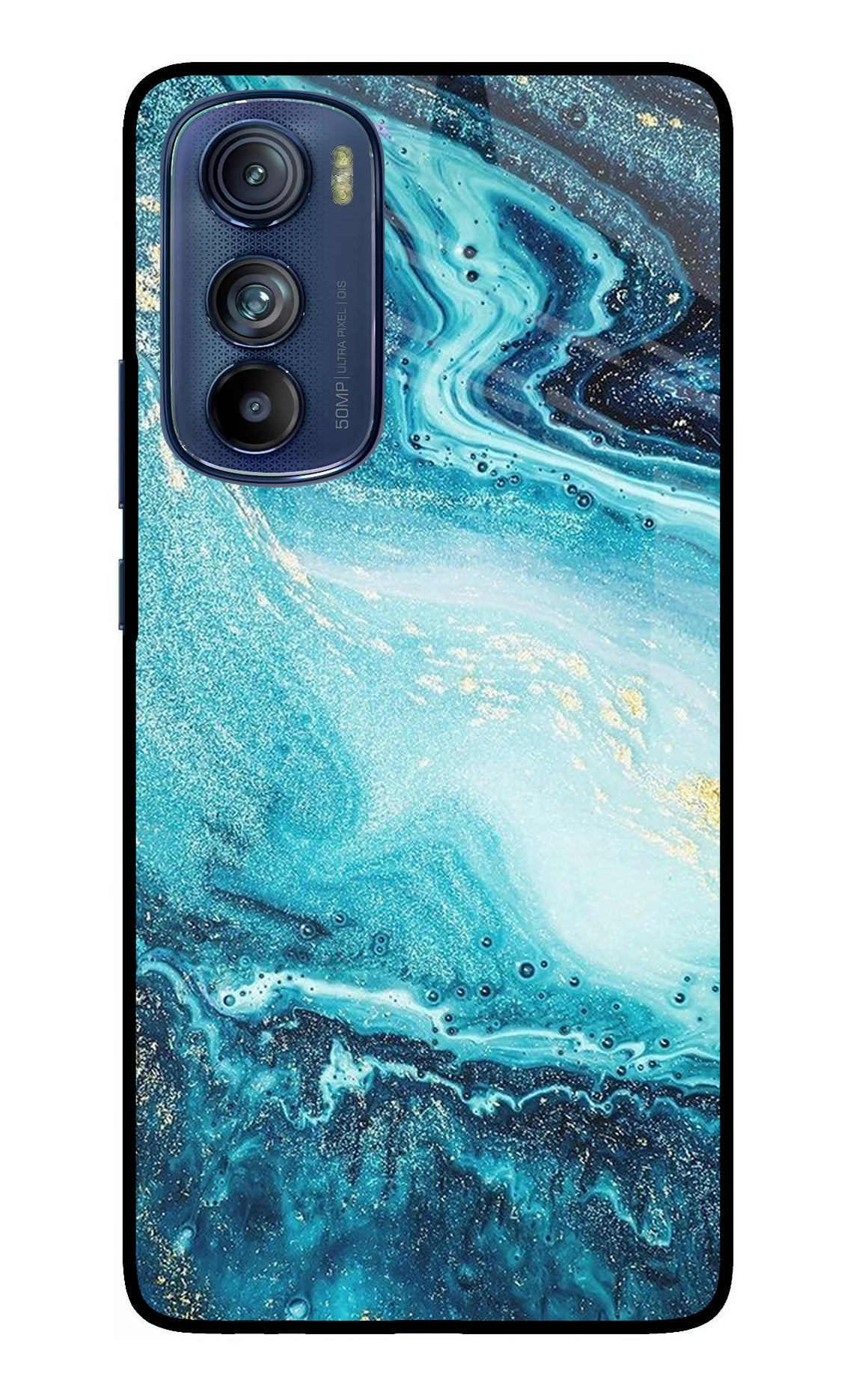 Blue Glitter Marble Moto Edge 30 Glass Case