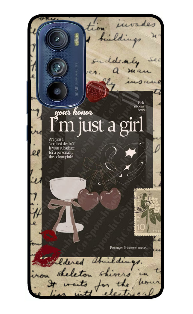 I am just a girl Moto Edge 30 Glass Case Back Cover by Casekaro