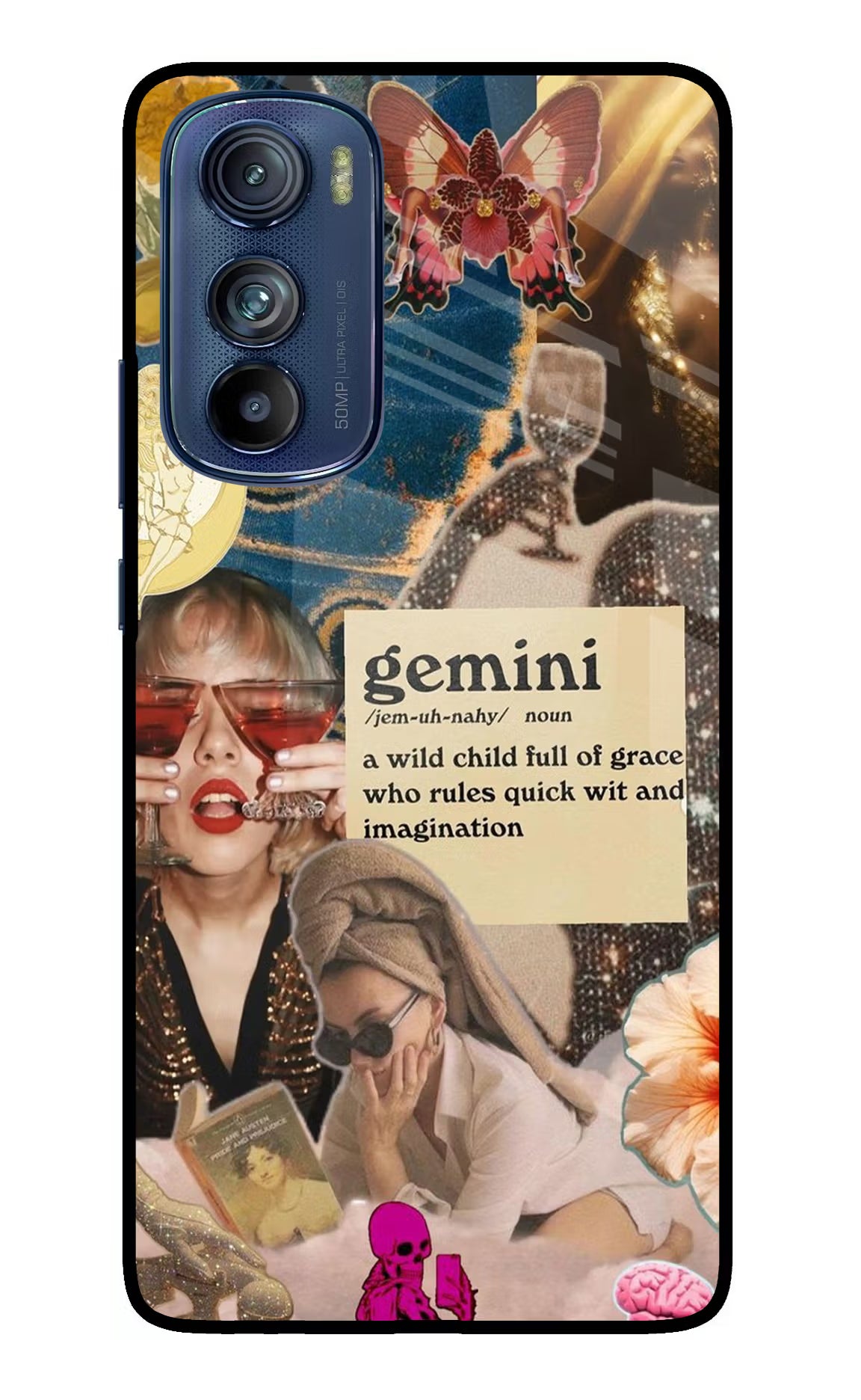 Gemini Zodiac Moto Edge 30 Glass Case Back Cover by Casekaro