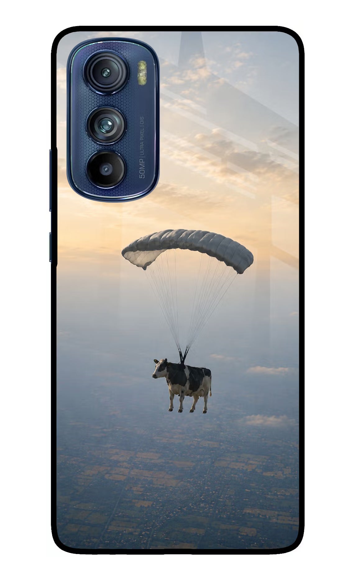 Skydiving Cow Moto Edge 30 Glass Case