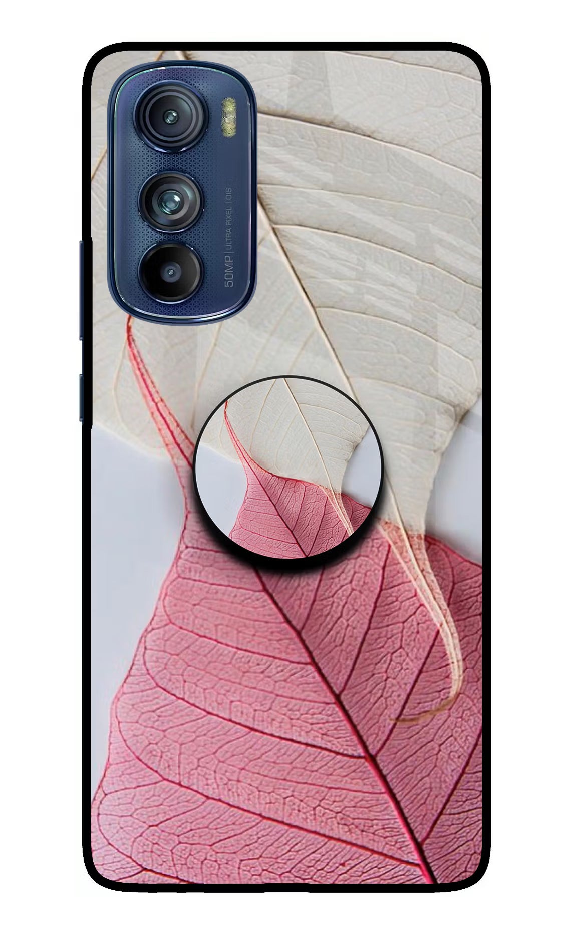 White Pink Leaf Moto Edge 30 Pop Case by Casekaro