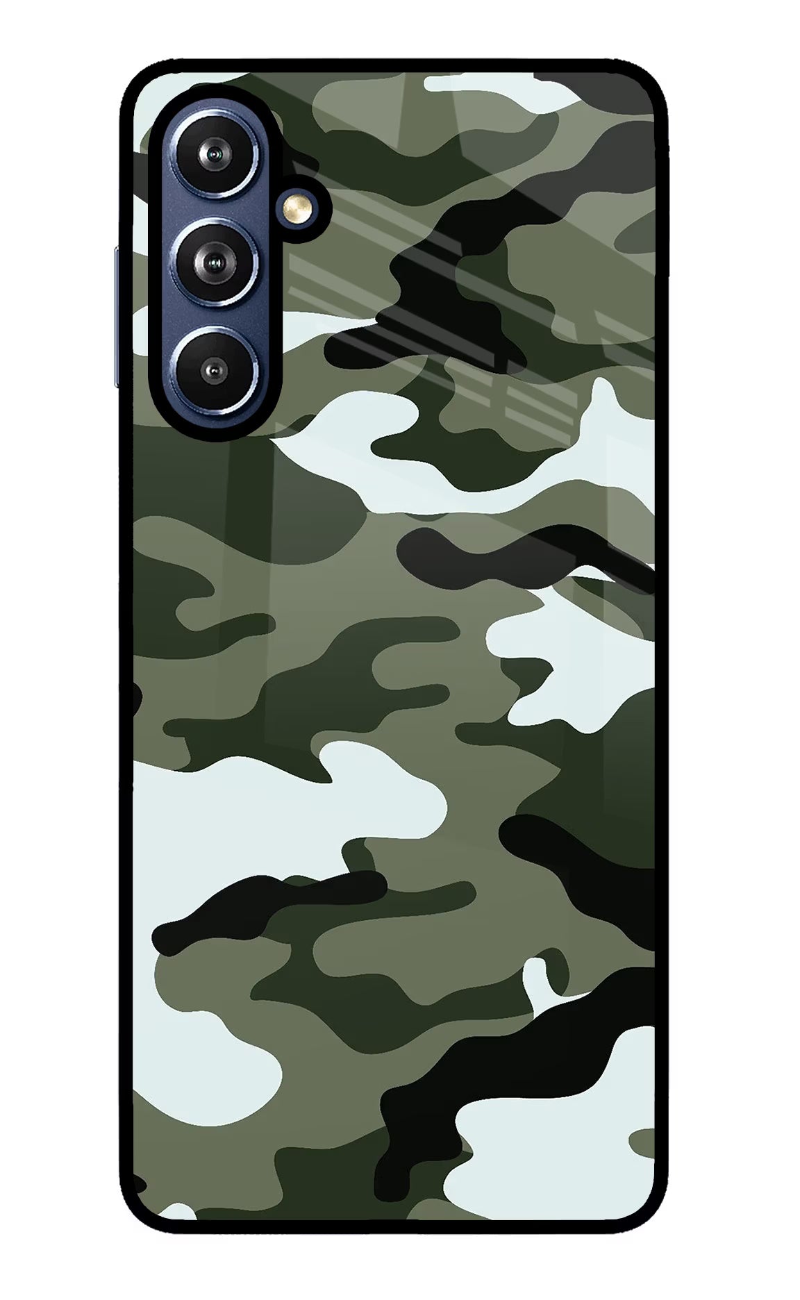 Camouflage Samsung F54 5G Glass Case Back Cover by Casekaro