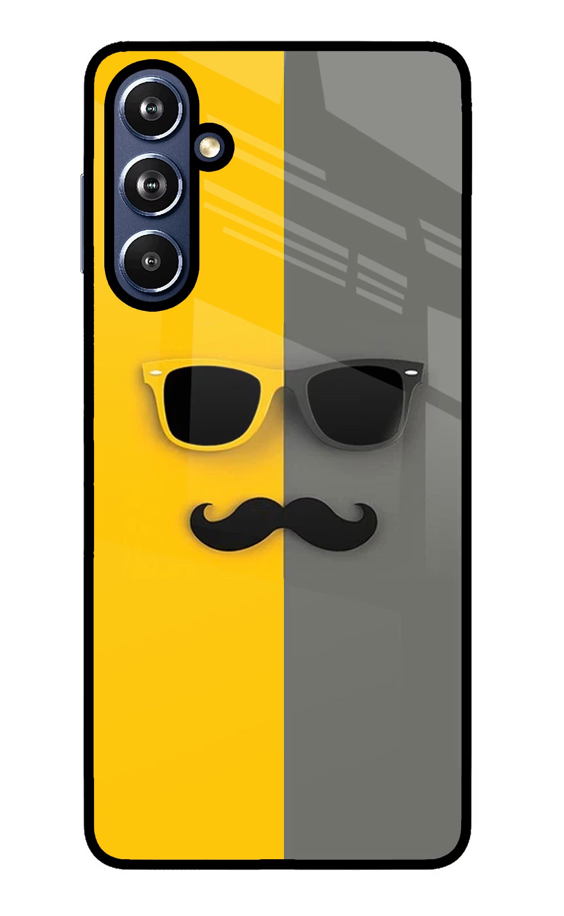 Sunglasses with Mustache Samsung F54 5G Glass Case Back Cover by Casekaro