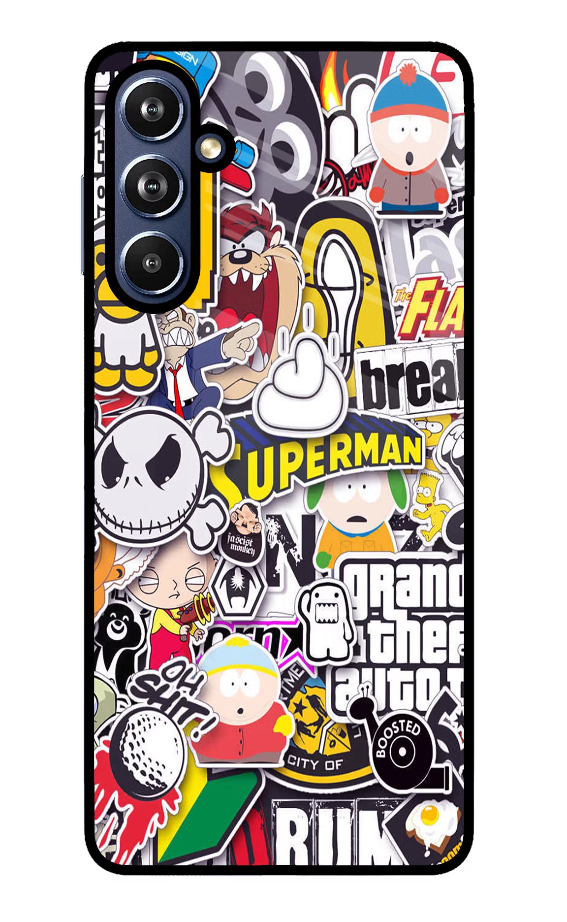 Sticker Bomb Samsung F54 5G Glass Case Back Cover by Casekaro