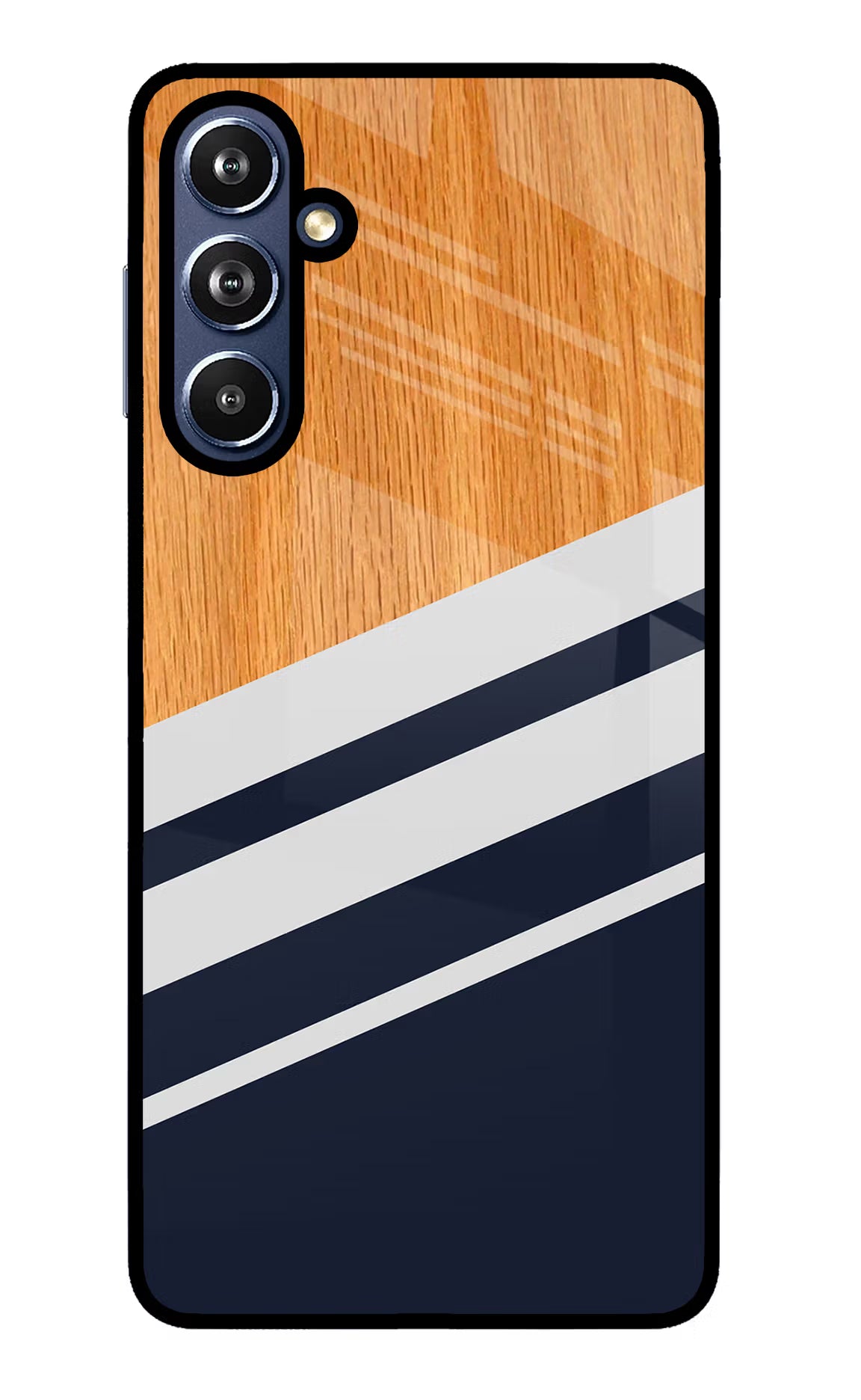 Blue and white wooden Samsung F54 5G Glass Case
