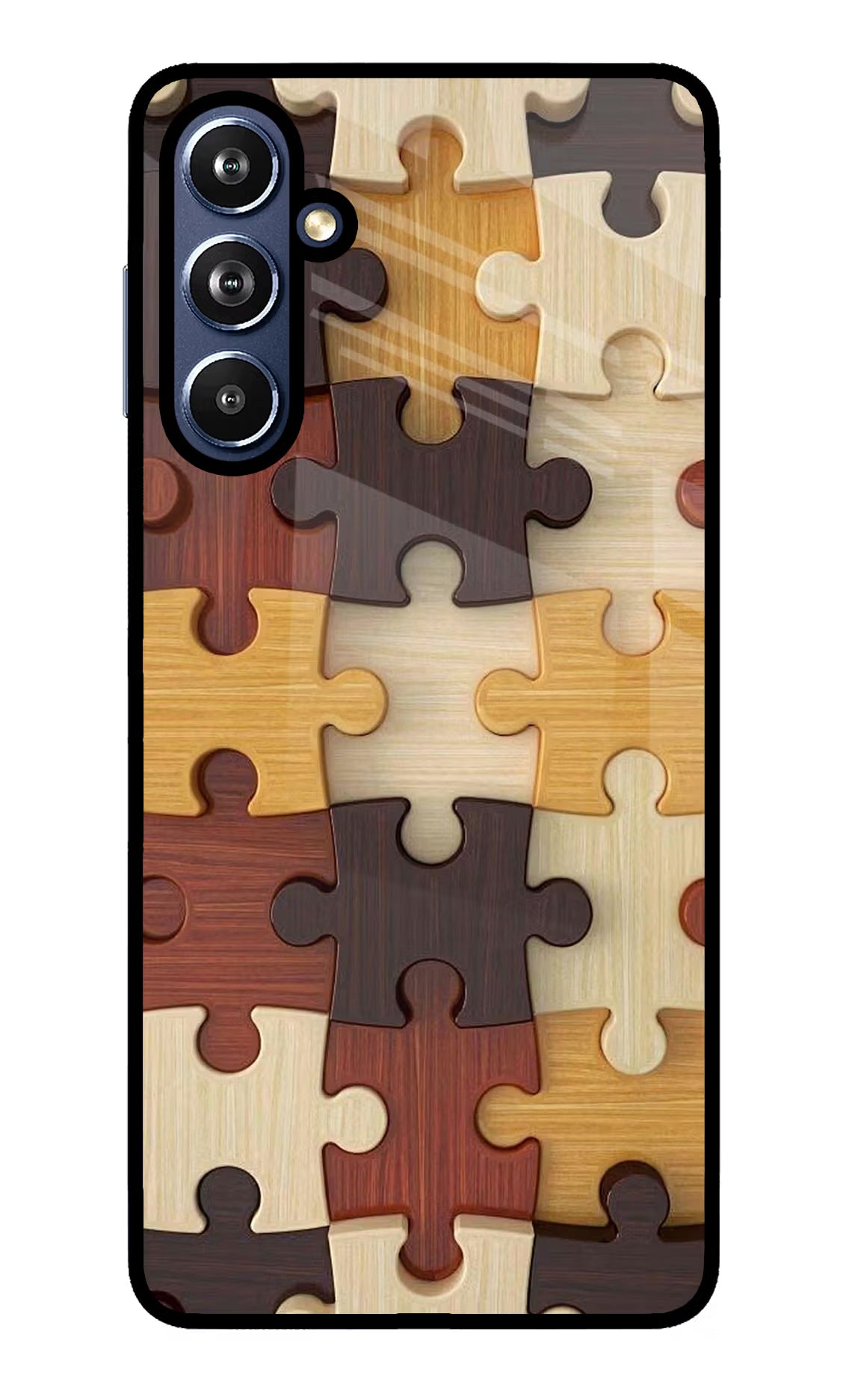 Wooden Puzzle Samsung F54 5G Glass Case Back Cover by Casekaro