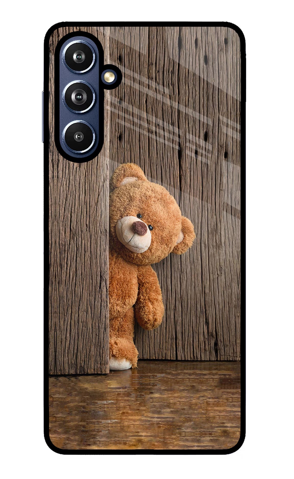 Teddy Wooden Samsung F54 5G Glass Case Back Cover by Casekaro