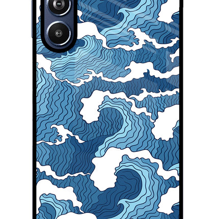 Blue Waves Samsung F54 5G Glass Case Back Cover by Casekaro