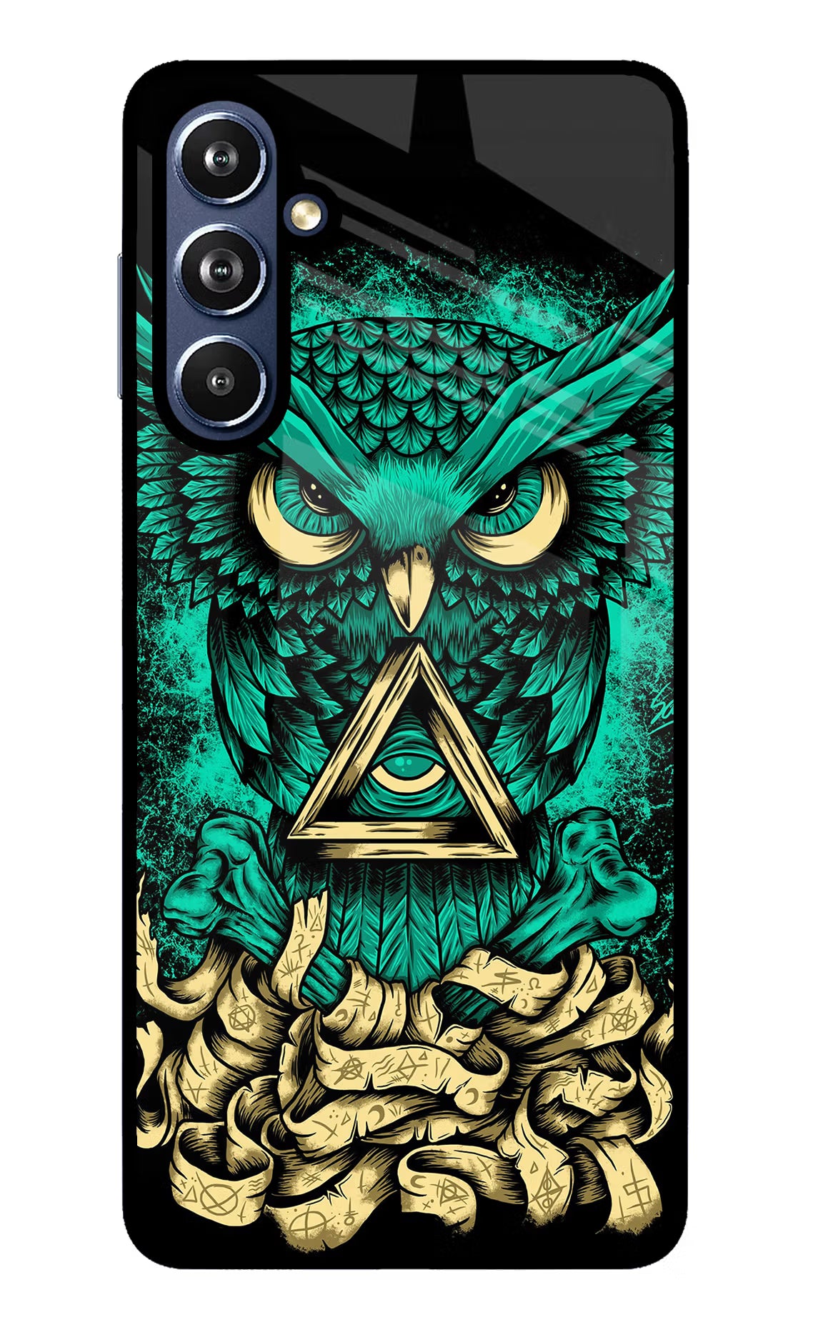 Green Owl Samsung F54 5G Glass Case Back Cover by Casekaro